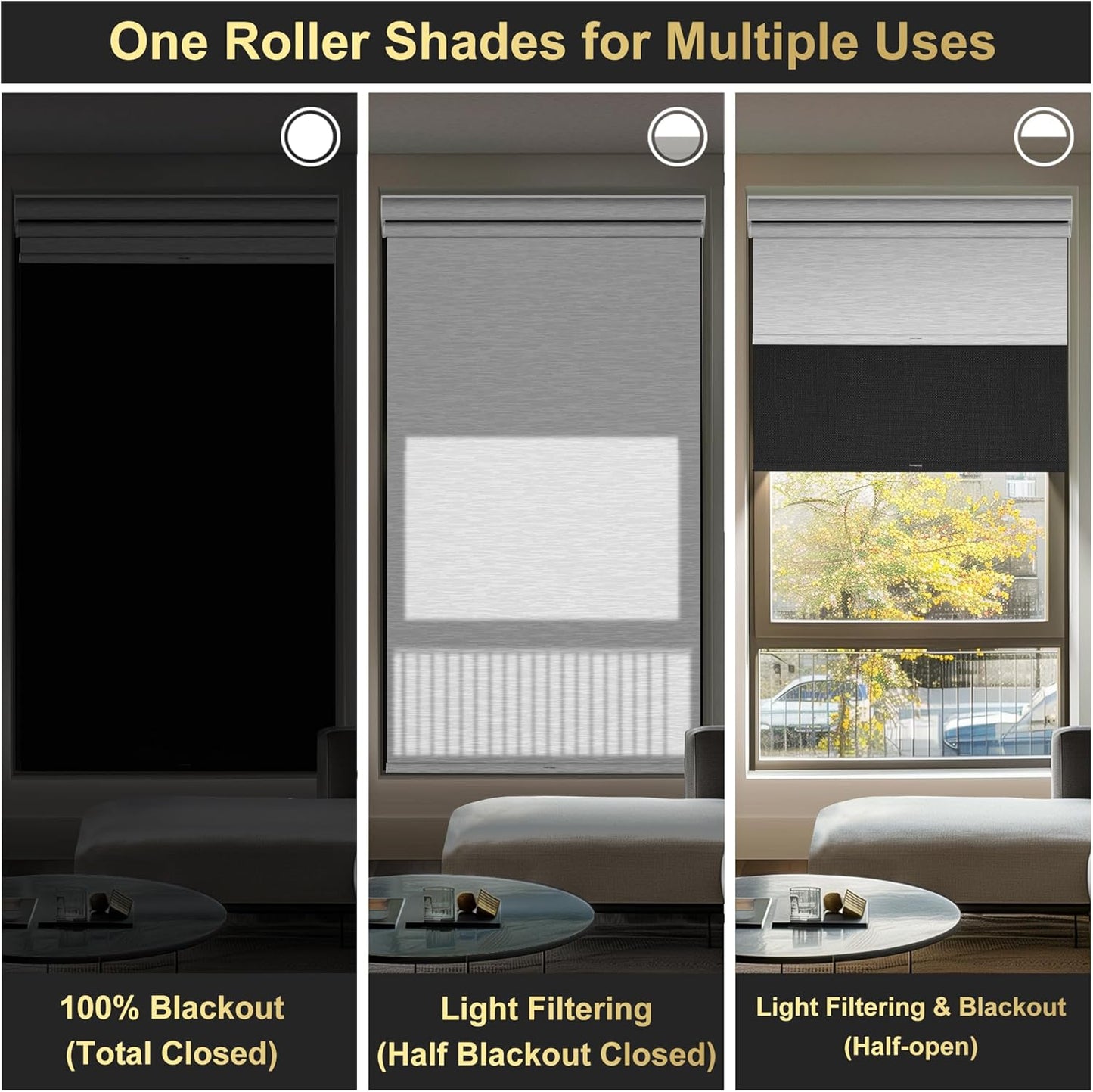 BERISSA Cordless Dual Roller Shades with Cassette Valance,Double Window Shades Blackout and Light Filtering Shades,Day and Night Roller Shades for Home Office Door.Linen Black and White.68 W x 48" H