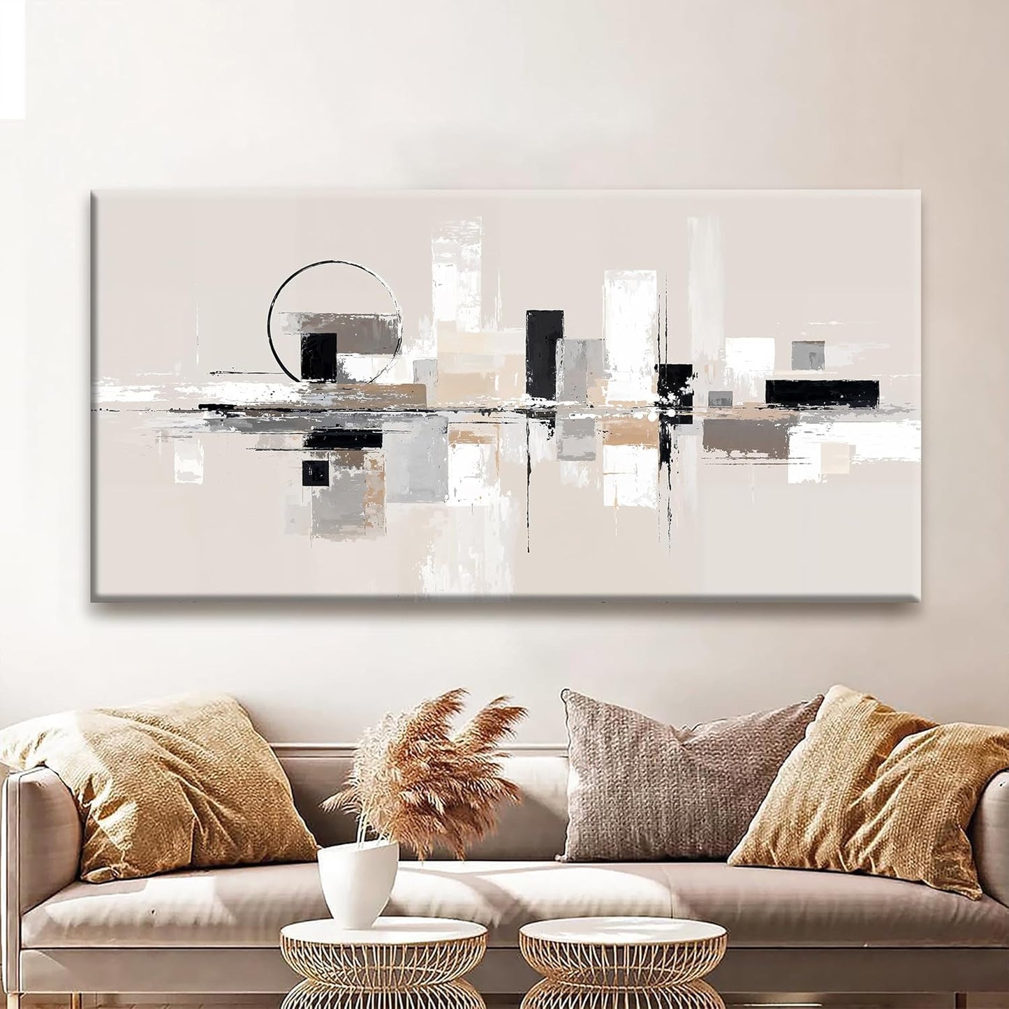 QSQ Large Abstract Wall Art For Living Room Painting Black White Wall Art Prints Minimalist Grey Brown Abstract Art Modern Canvas Art Wall Decor Picture For Bedroom Office Home Decoration 29" × 58"