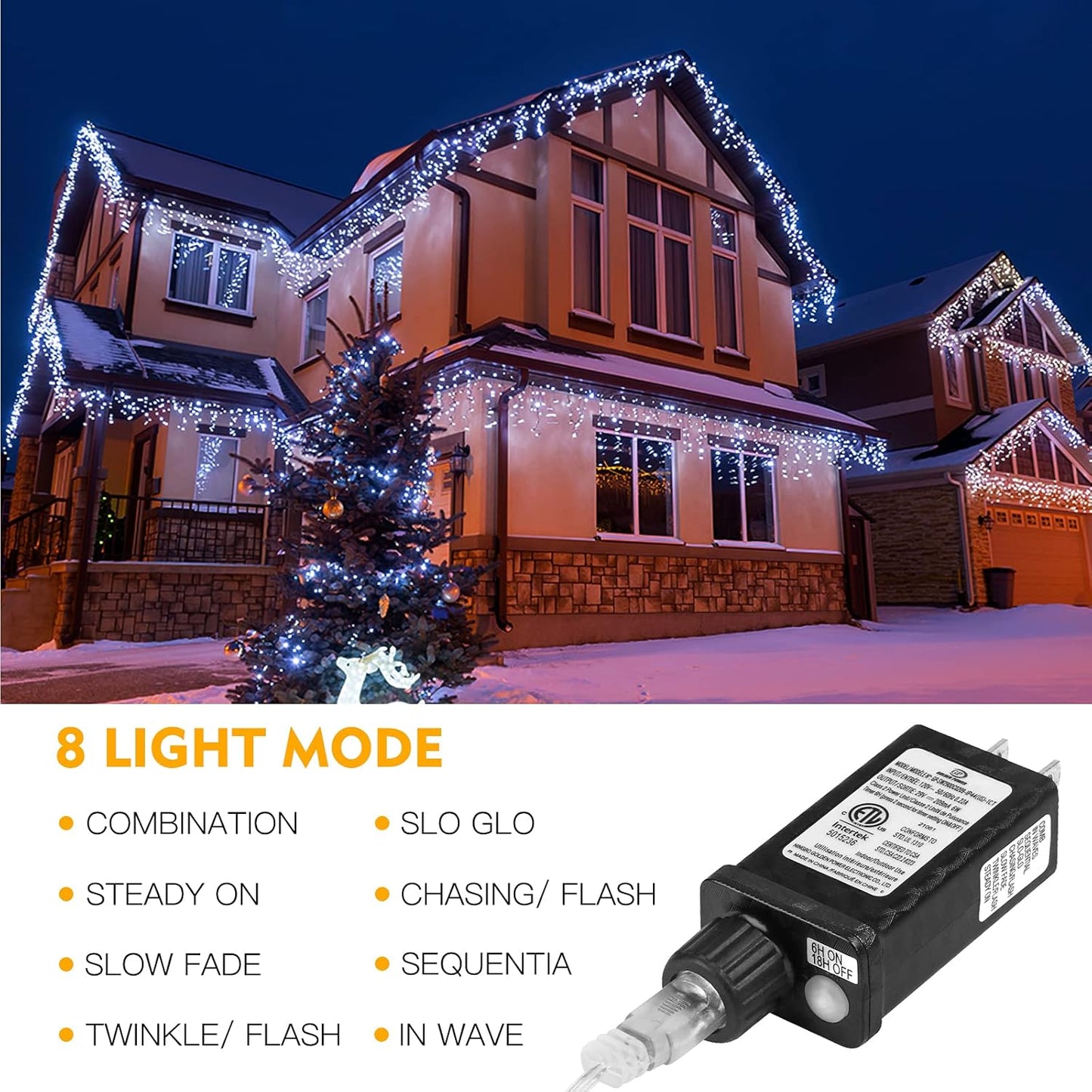 AGIRL 400 LED Icicle Lights Outdoor 32.8Ft 75 Drops Icicle Christmas Halloween Lights 8 Modes Waterproof Fairy String Lights for Indoor Bedroom Garden Wedding Porch Decoration