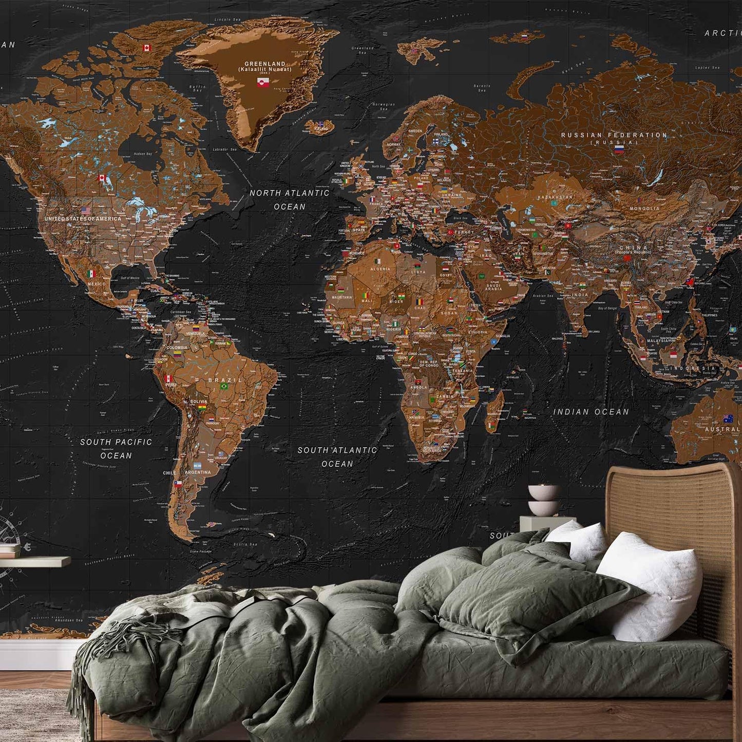 artgeist Premium Wall Mural World Map 98x69 in - XXL Non-Woven Wallpaper Fleece Wall Decor Photo Print Picture Image Design Home Map of The World k-A-0206-a-a