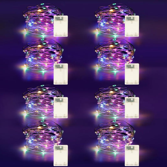 Fairy Lights Battery Operated String Lights 16.4ft 50LED Flashing and Constant Light Waterproof Silver Wire for Christmas DIY Party Bedroom Wedding (Multicolor, 8 Pack)