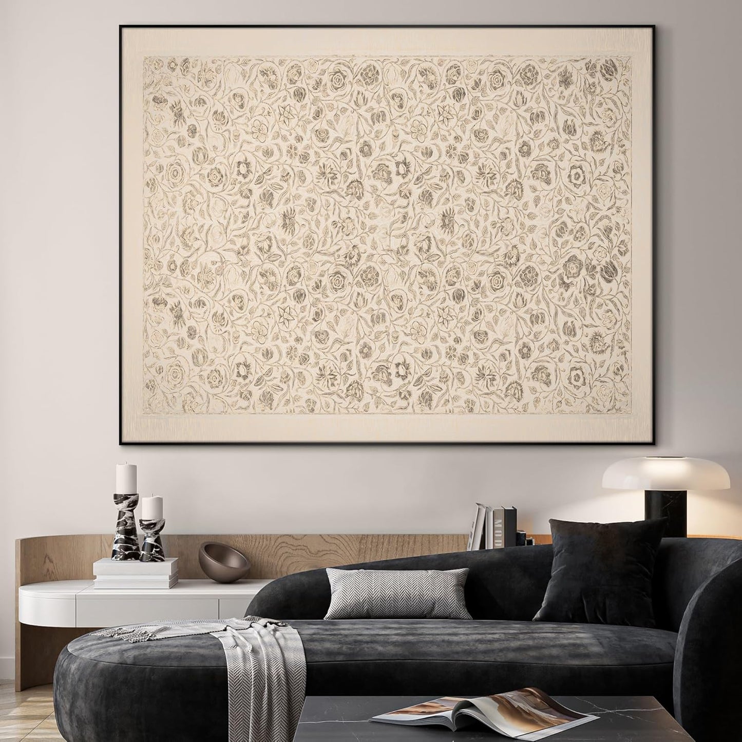 SIGNWIN 46"x60" Extra Large Framed Wall Art Vintage Botanical Sketch with Detailed Floral Pattern, Classic Nature Illustration for Home Living Room Bedroom Decor (Frame Assembly Required)