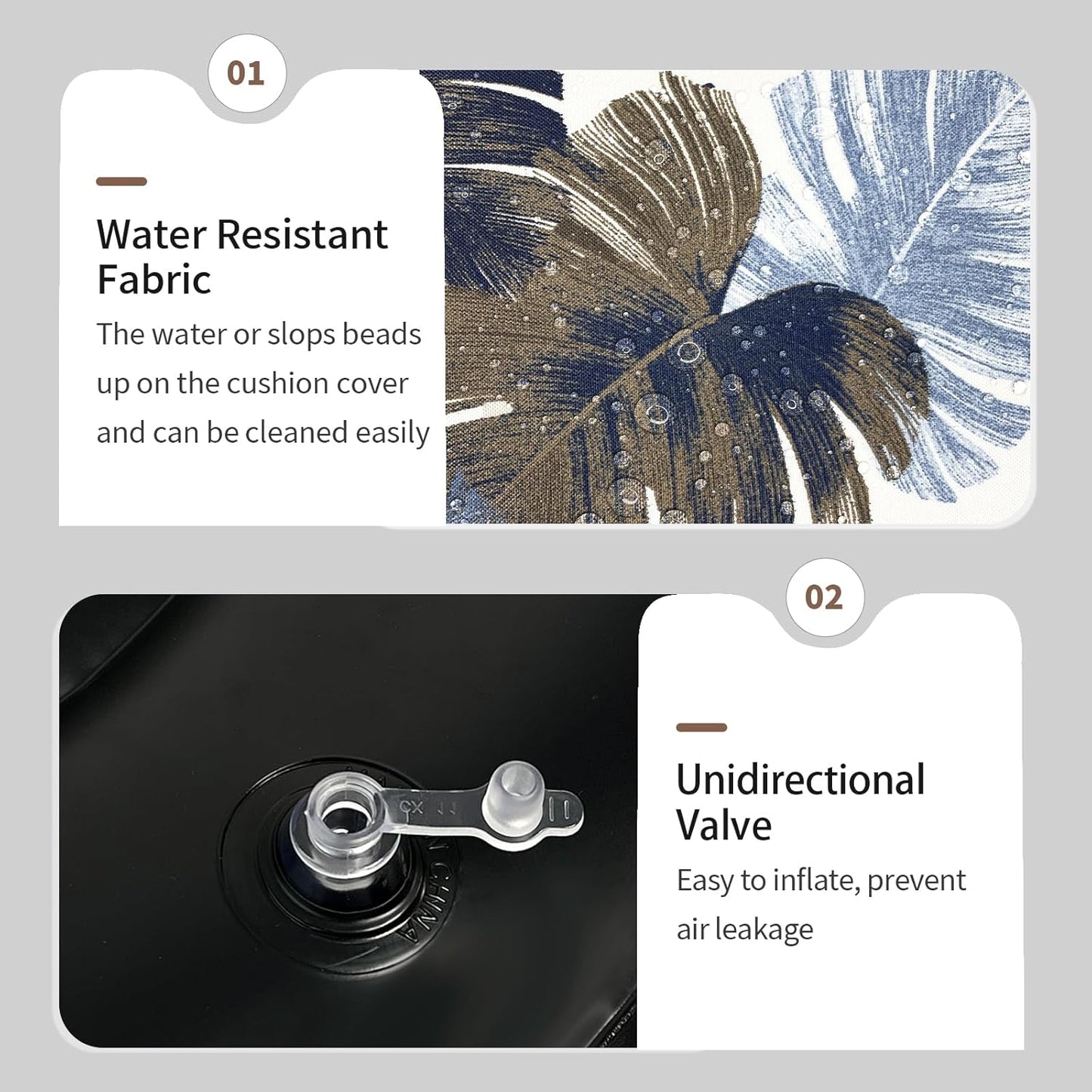 Inflatable Ottoman Stool D21 xH9 for Outdoor/Indoor Use, Water Repellent Patio Foot Rest Stool with Portable Handle,Round Pouf Ottoman Suitable for Garden,Deck and Camping - Monstera Blue