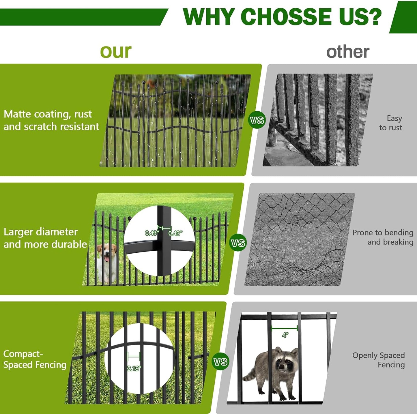 10 Panels No Dig Garden Fence - 24in H x 22.5ft L, Reinforced Square Tube Rustproof Metal Animal Barrier for Dogs & Rabbits, Outdoor Decorative Border Fencing for Yards & Gardens