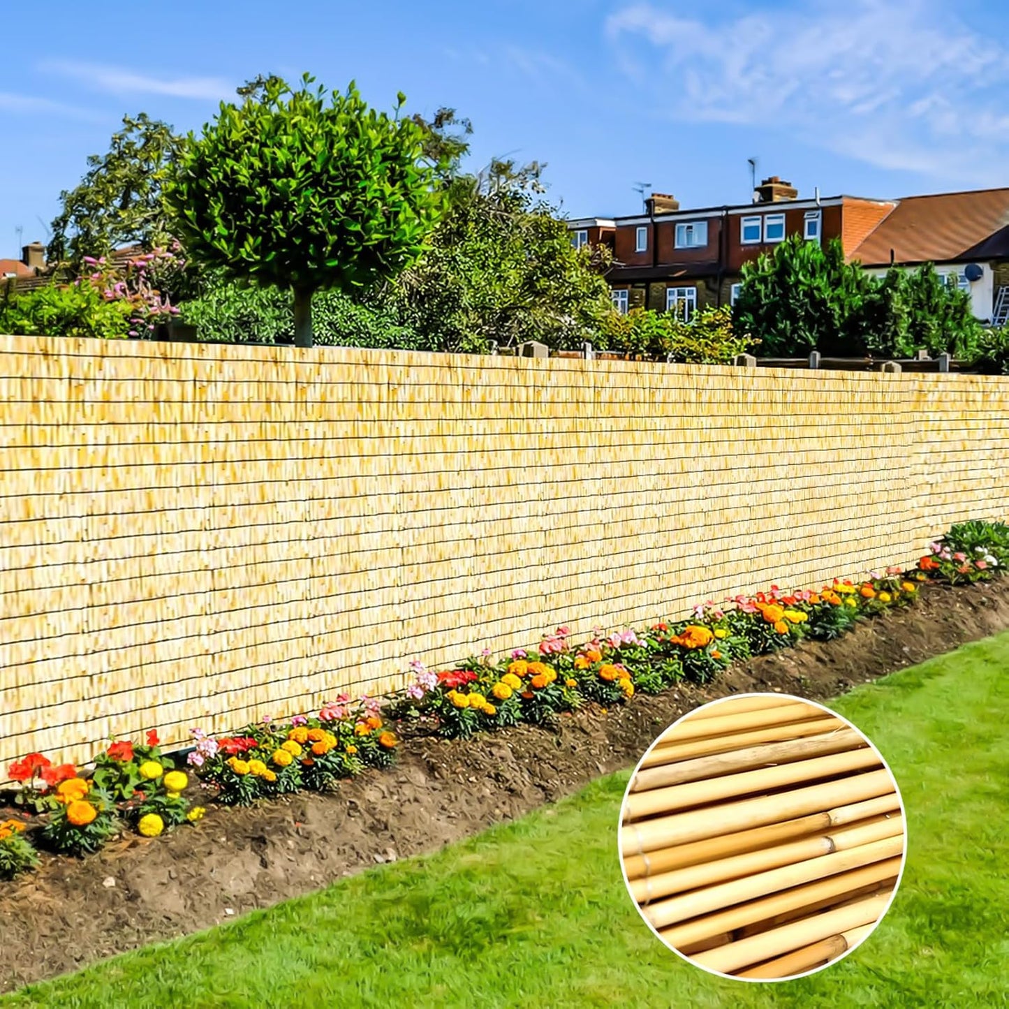 Bamboo Reed Fencing, Natural Bamboo Fence Rolls 6 Feet High, Decorative Privacy Screen Reed Curtains for Patio Balcony Garden Backyard Outdoor, 6 x 16 FT