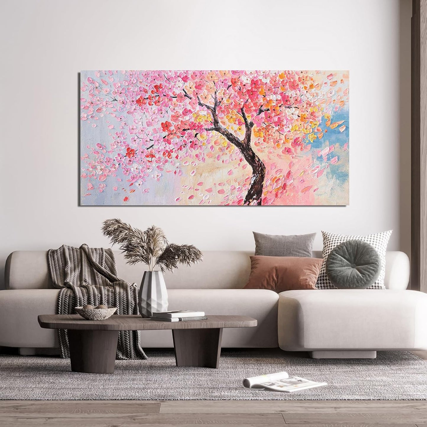 AIXMGSJS Large Canvas Wall Art Decor Artwork for Walls Tree of Life Wall Art for Living Room Canvas Art Wall Decor Vintage Pink Wall Art Prints Artwork for Walls Home Office Decor 24" X 48"