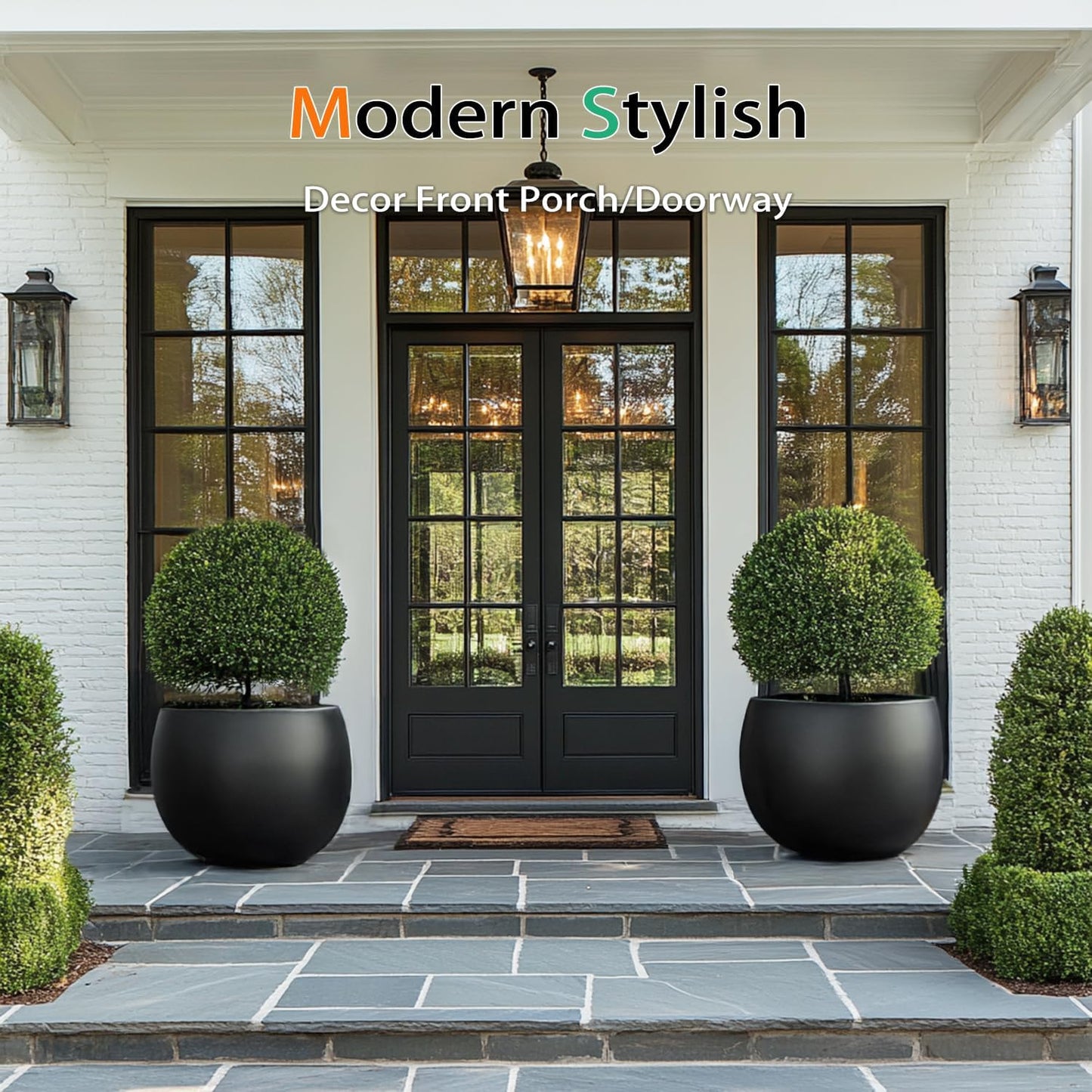 Ball Concrete Planter Outdoor Indoor, Large Tall Cement Plant Pots for Trees Flowers (Black, 18 inch)