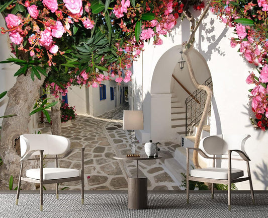 Traditional Backalleys of Amorgos Greece Wall Mural Wallpaper for Bedroom 103" x 69"