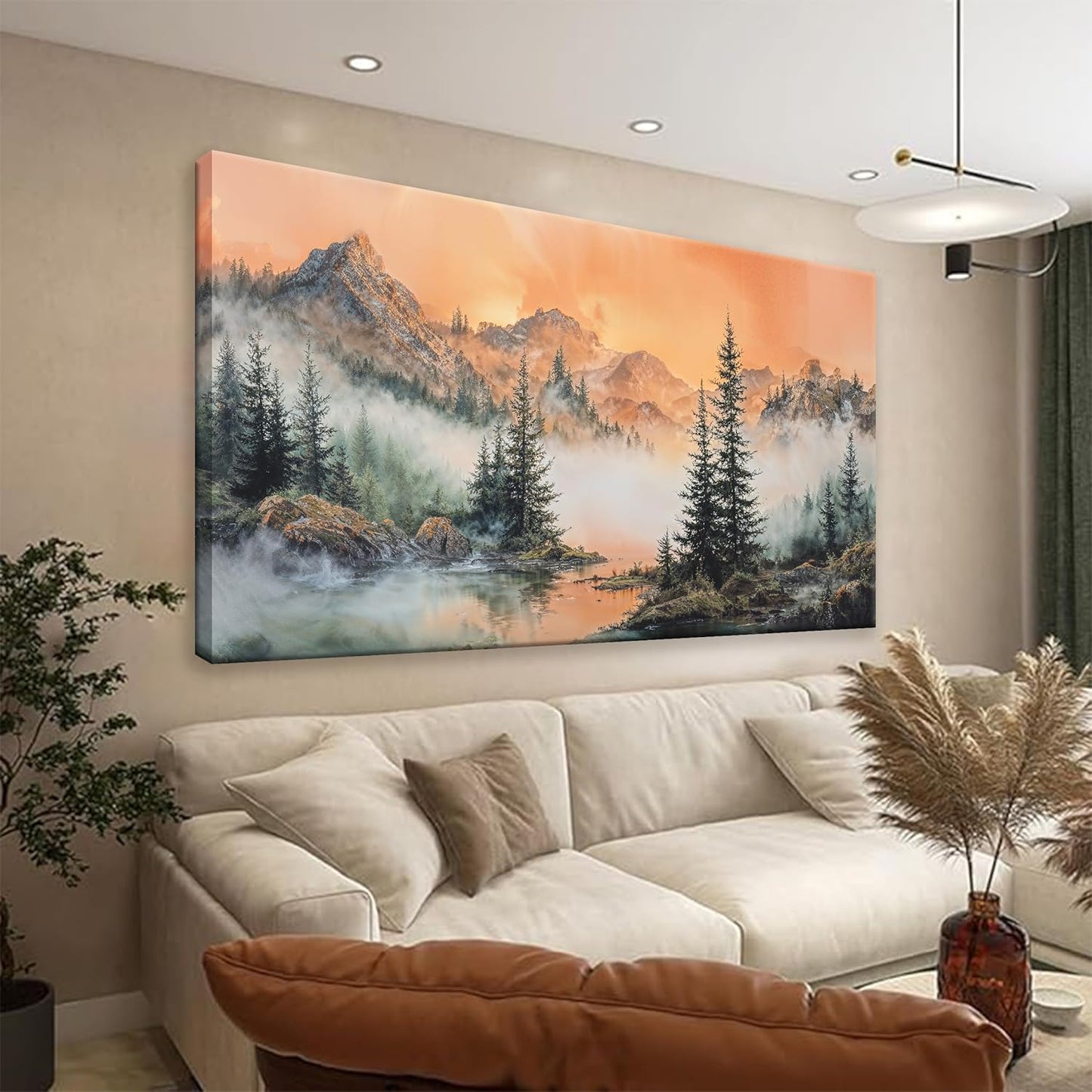 Mountain Wall Art For Living Room Large Size Canvas Art Wall Decor For Office Modern Bedroom Decorations Forest River Landscape Pictures Paintings Artwork Wall Mural Aesthetic Artwork 29 X 58 In
