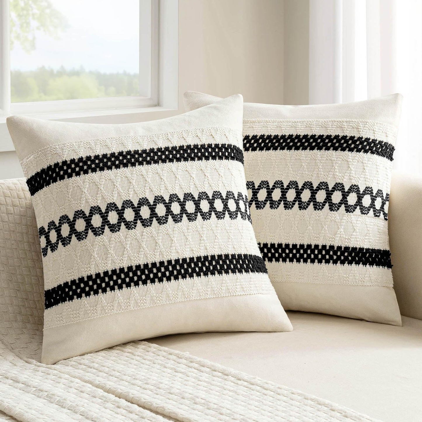 MIULEE Set of 2 Black Boho Decorative Pillow Covers 20x20 Inch Farmhouse Rustic Couch Throw Pillows Modern Spring Cotton Cushion Covers Retro Cute Macrame Woven Home Decor for Bed Sofa Chair