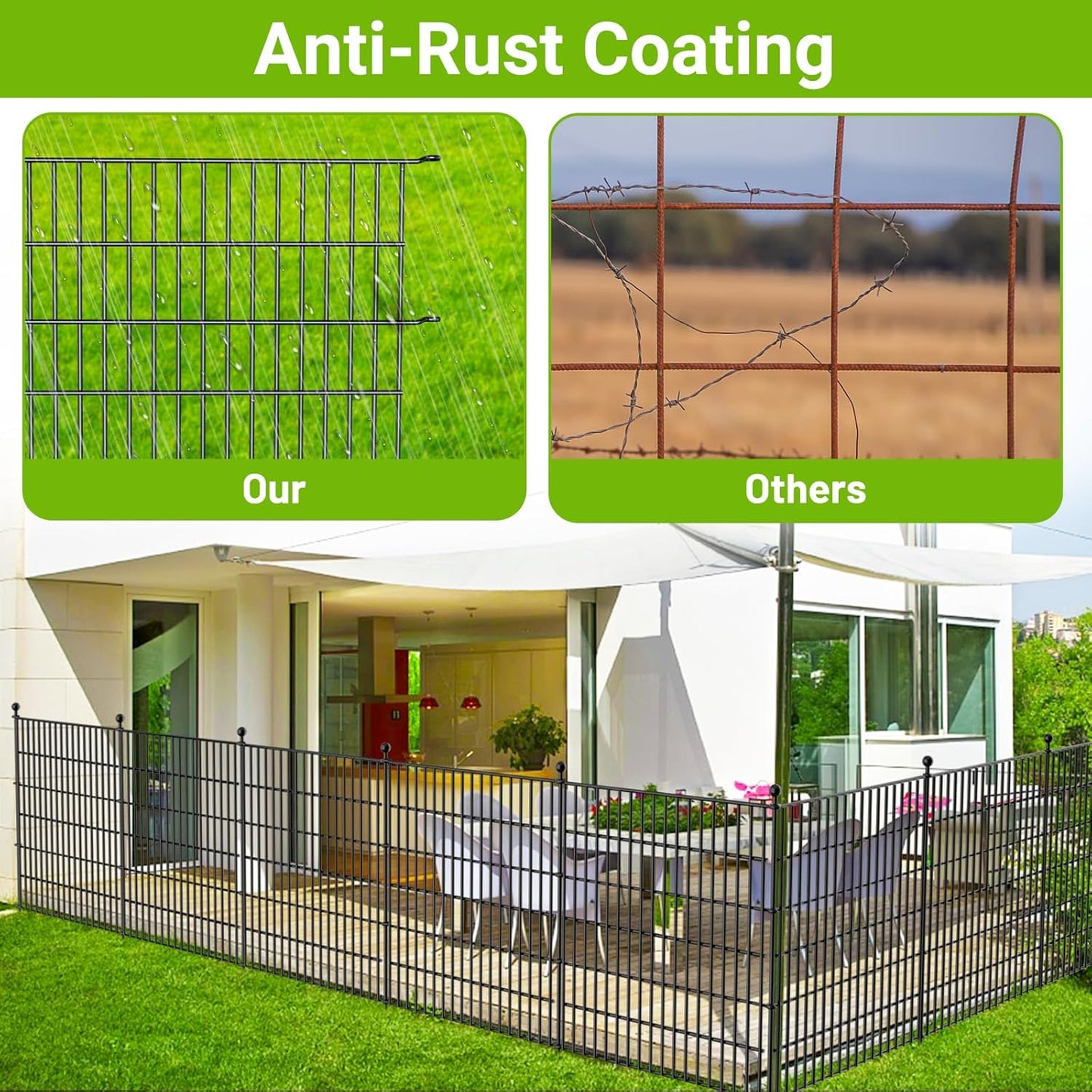 5 Panels No Dig Decorative Outdoor Garden Fence with Gate for Yard, 32 in(H) X 11.8 ft(L) Animal Barrier Fencing Rustproof Metal Wire Panel Border for Dog, Rabbits, and Patio Temporary Ground Stakes