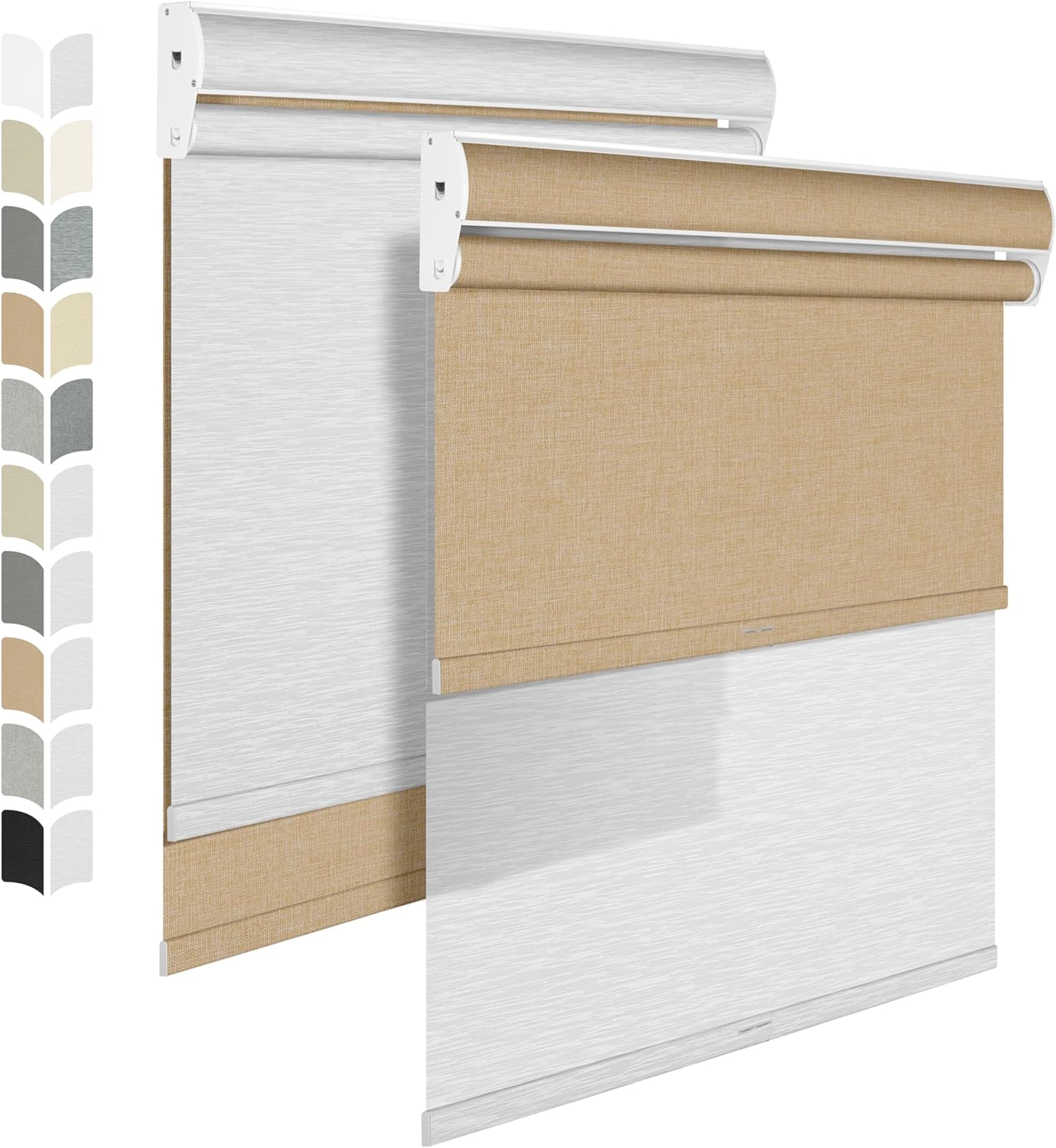 BERISSA Cordless Dual Roller Shades with Cassette Valance, Double Window Shades, Blackout and Light Filtering, Day and Night for Home Office Door. Linen Beige and White, 62 W x 44" H