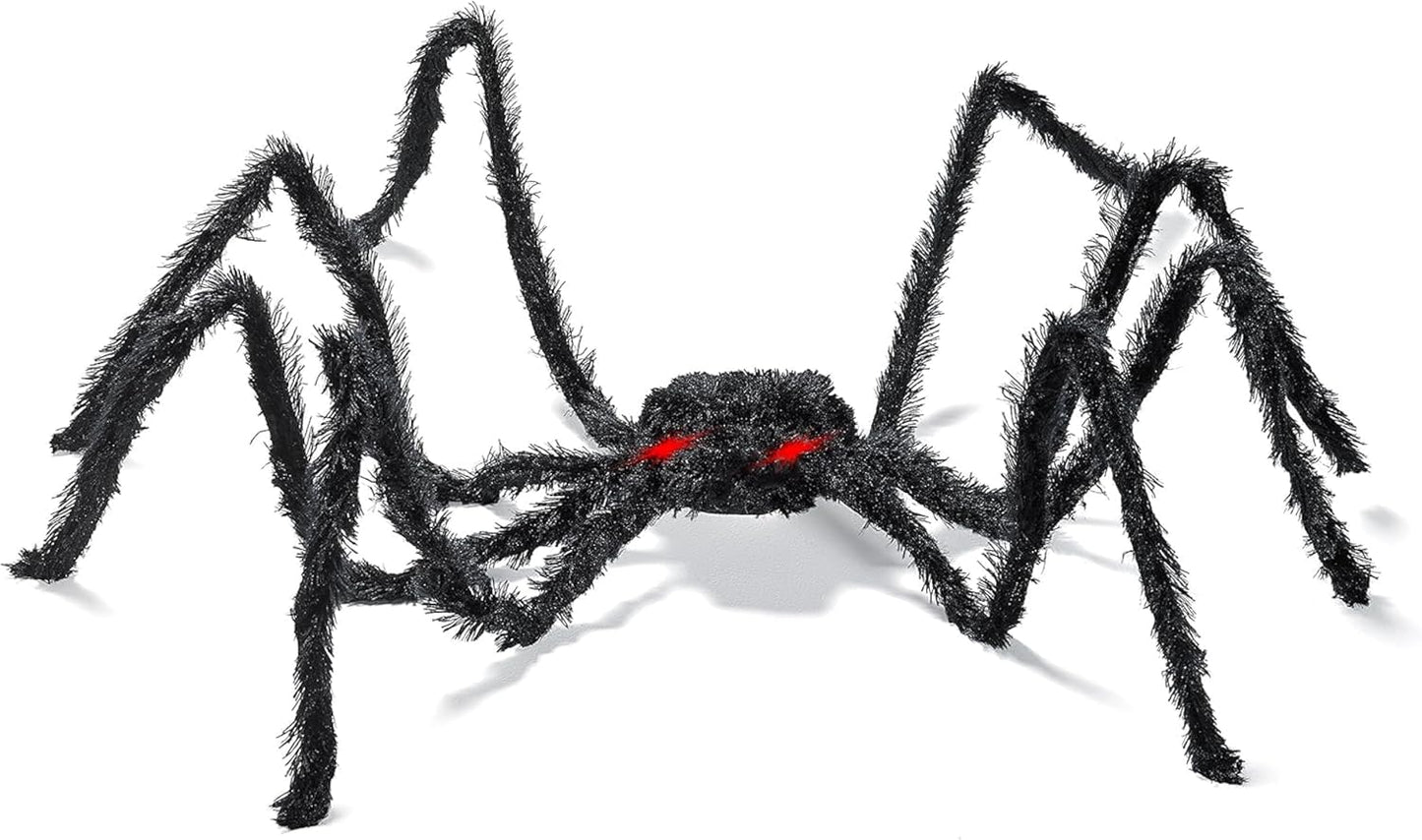 PREXTEX Halloween Spider with Light Up Eyes (LED Lights) - Decorations 4 Ft Hairy Spider Prop with Giant LED Red Eyes - Halloween Decor for Indoor, Outdoor, Golf Cart, Wall - Door Hanger