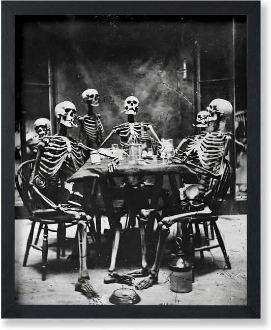 Poster Master Vintage Photograph Poster - Retro Daguerreotype Print - Gift for Artist, Friend - Skeletons Smoking at Table, Dinner Party, Goth - Wall Decor for Home, Dorm, 18x24 Unframed Wall Art