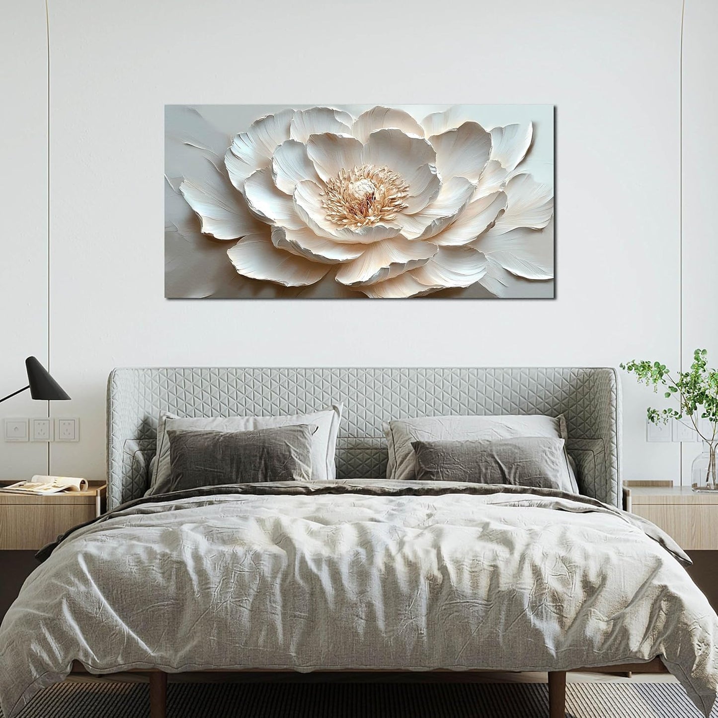 White Flower Canvas Wall Art for Bedroom - Floral Pictures Wall Art for Living Room - Girls Room Decor Ready to Hang Size 24" x 48"
