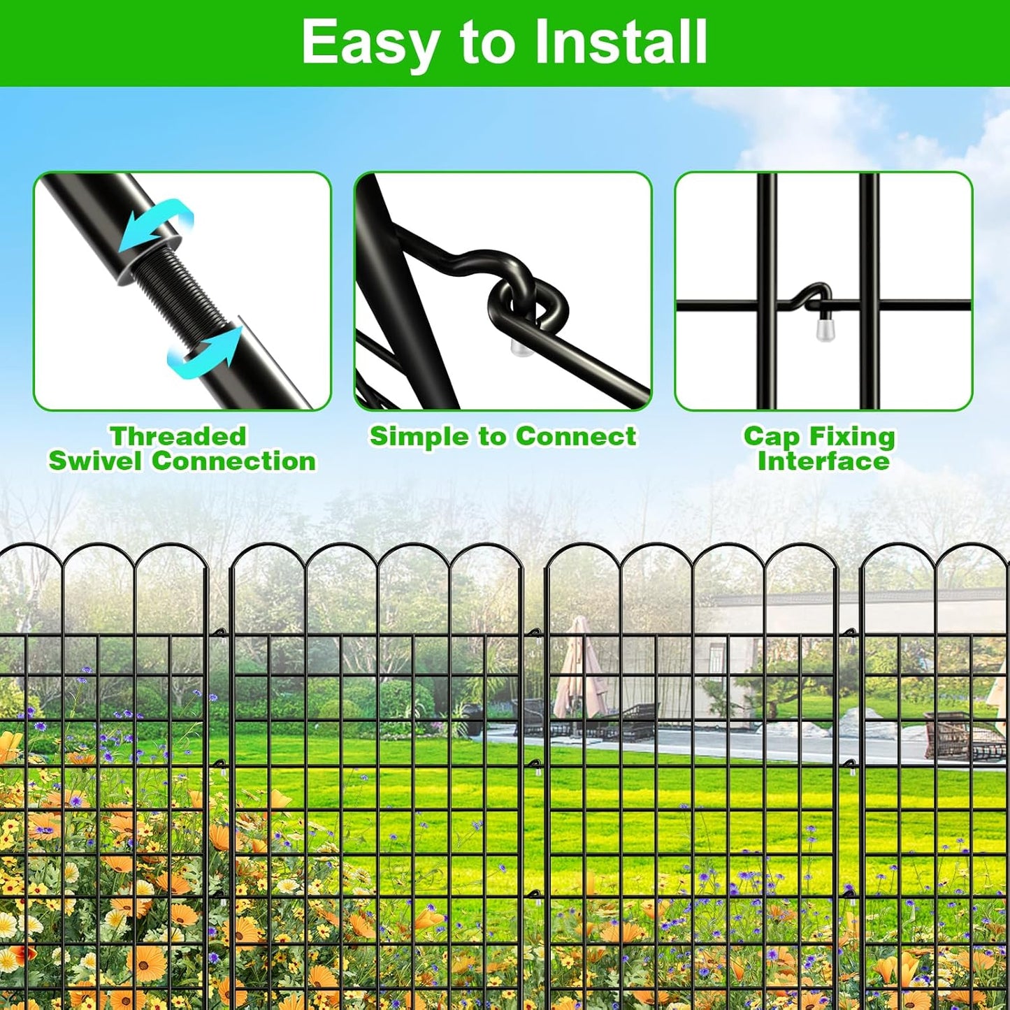 12 Panels Tall Decorative Garden Fence, 40 in(H) X 26 ft(L) No Dig Garden Dog Fence Animal Barrier, Rustproof Metal Wire Panel Border Fencing for Yard, Flower Vegetable Bed, Patio and Outdoor Decor