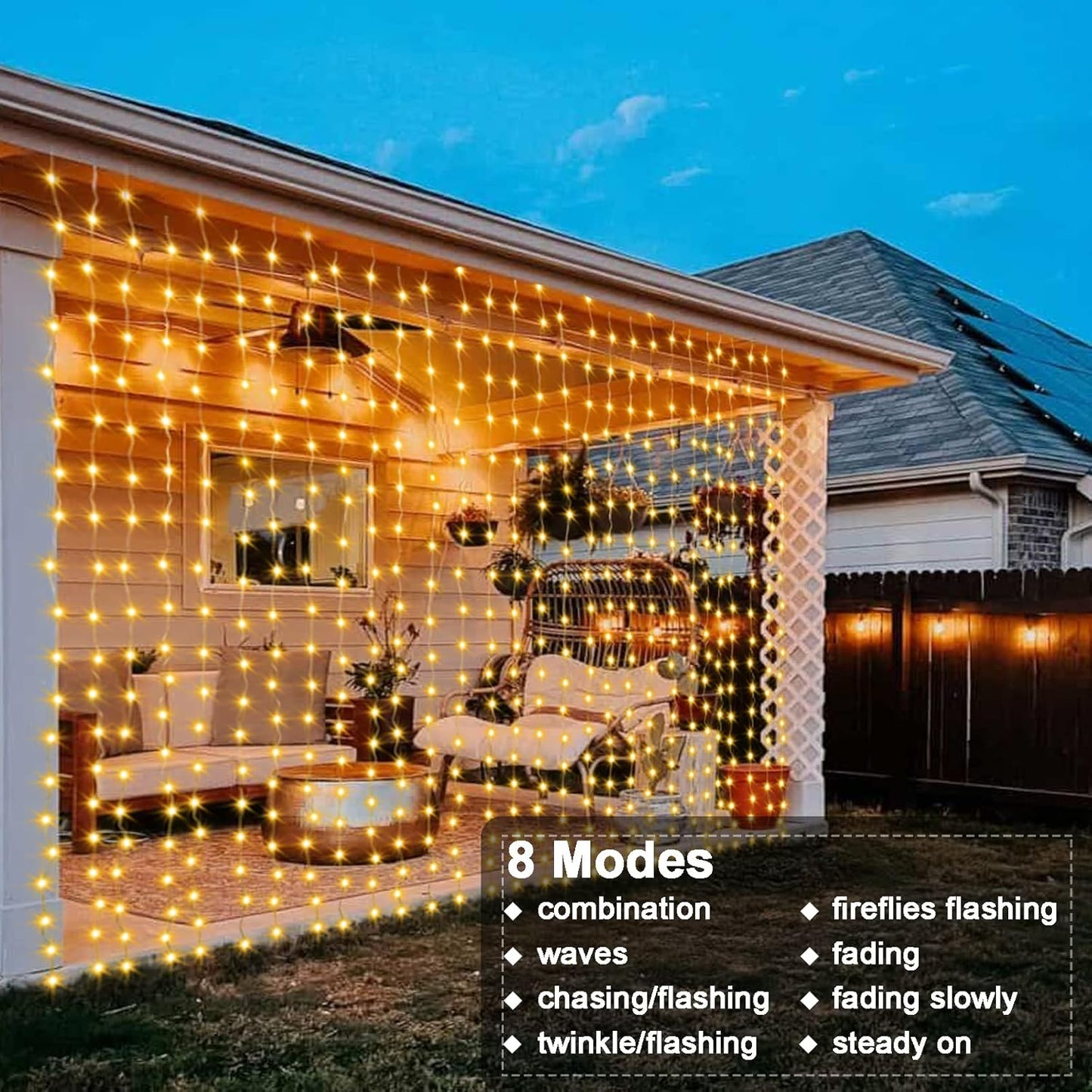 Curtain Lights Battery Operated 200 LED Curtain Fairy Lights 6.6×6.6ft with Remote Timer Outdoor Wall Light Fully Waterproof for Wedding Backdrops Bedroom Decor (Warm White)