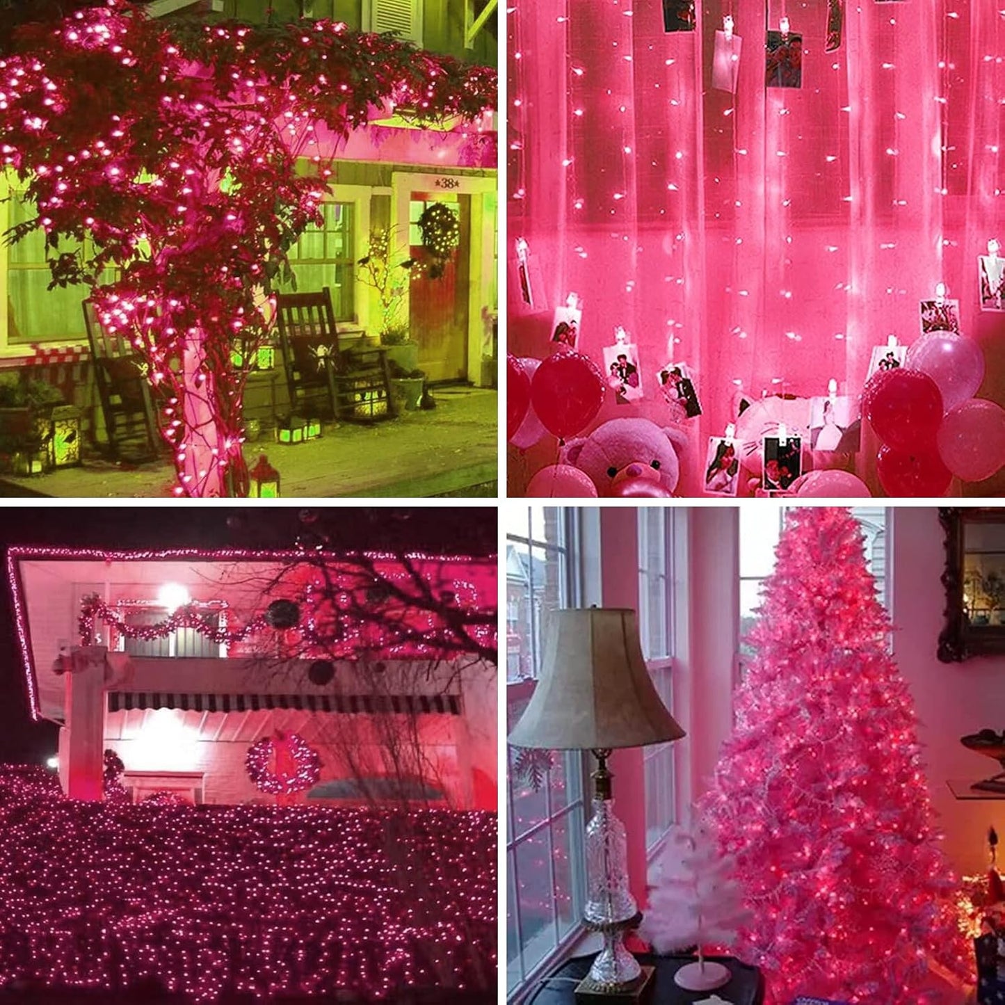 Green Wire, Pink Incandescent Bulb 300 Mini String Lights for Indoor Christmas Tree Garland Birthday Wedding Party Festival Decoration