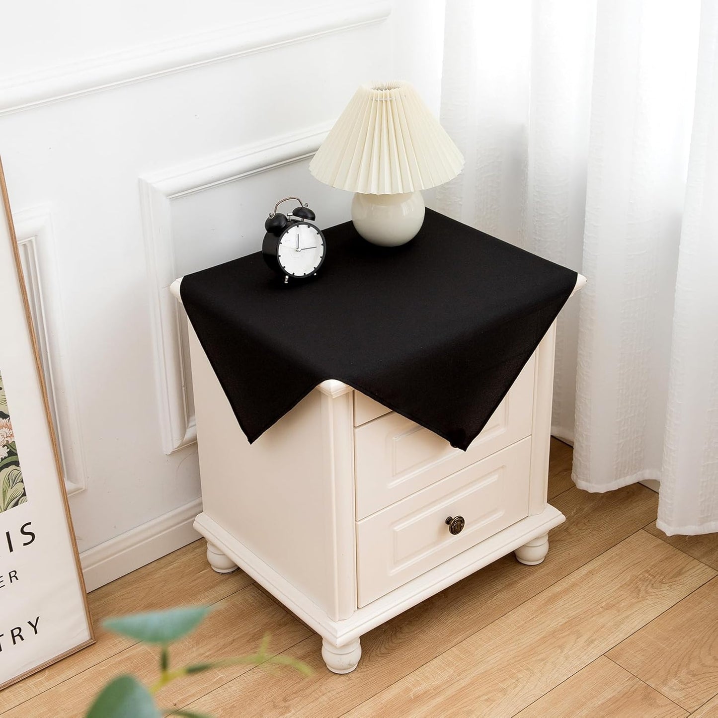 sancua 2 Pack Small Square Tablecloth 24 x 24 Inch Black, Stain and Wrinkle Resistant Washable Polyester Table Cloth Decorative Solid Fabric Table Cover for Nightstand End Bedside Tables