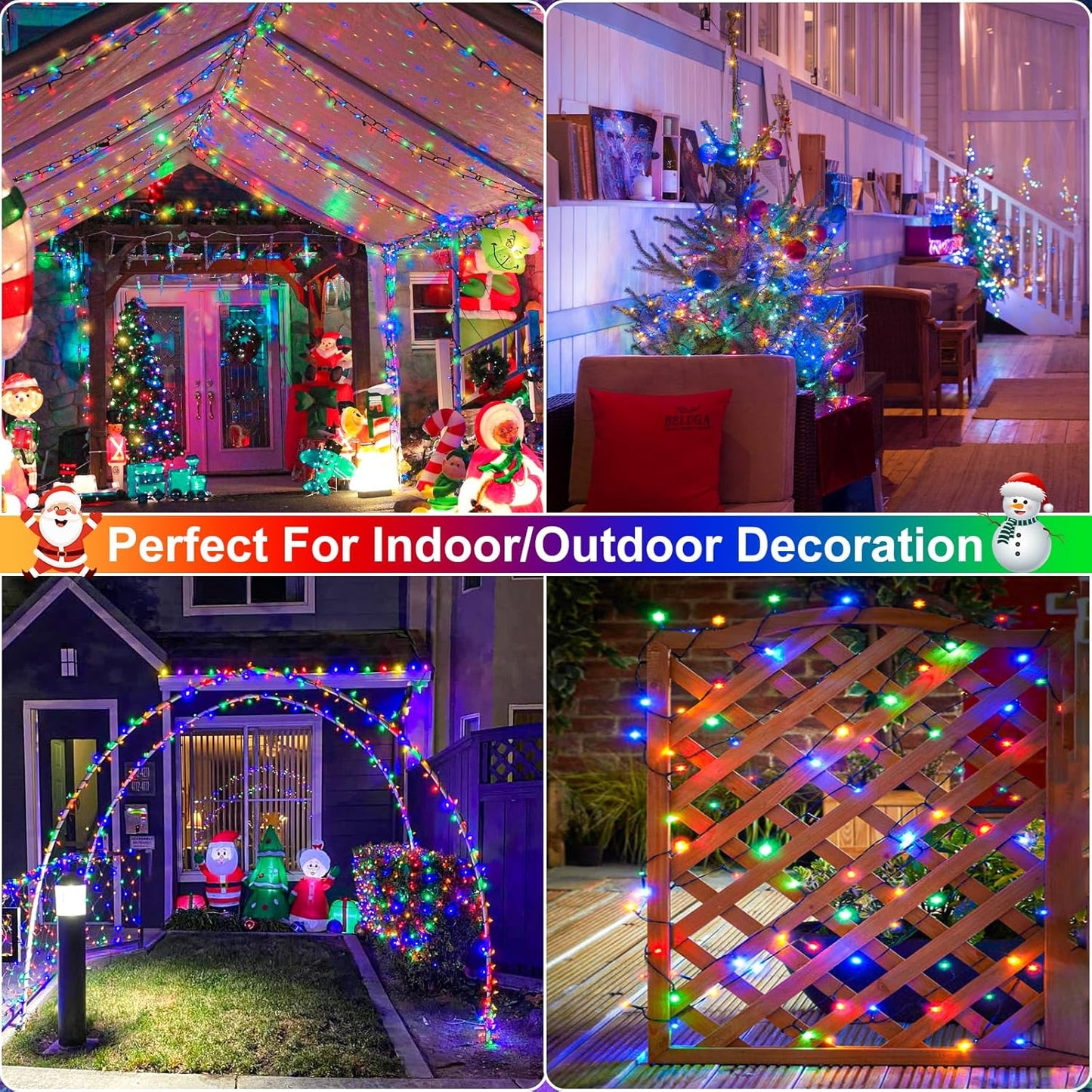 Christmas Lights Outdoor, 66FT 200 LED Christmas String Lights with 8 Modes Waterproof, Connectable Twinkle Light Green Wire for Indoor Xmas Patio Yard Party Holiday Decorations, Multicolor