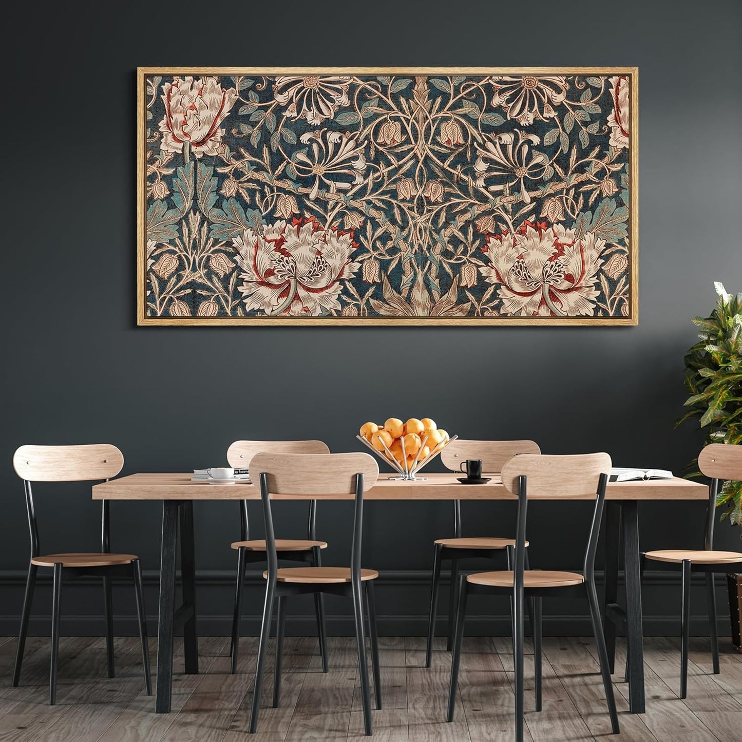 MUDECOR Extra Large Framed Canvas Print Wall Art Botanical Elegance Victorian Style Floral Antique Retro Fine Art Illustrations Decorative Colorful for Bedroom - 60"x30"