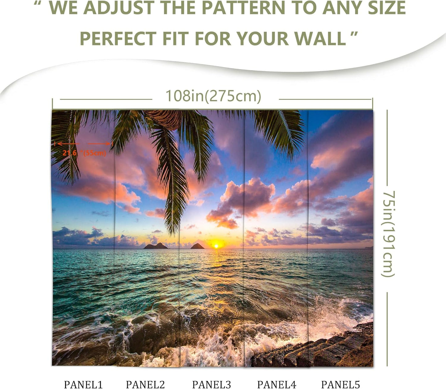 Palm Tree Beach Seascape Wall Mural Wallpaper for Bedroom Living Room(Not Peel and Stick)