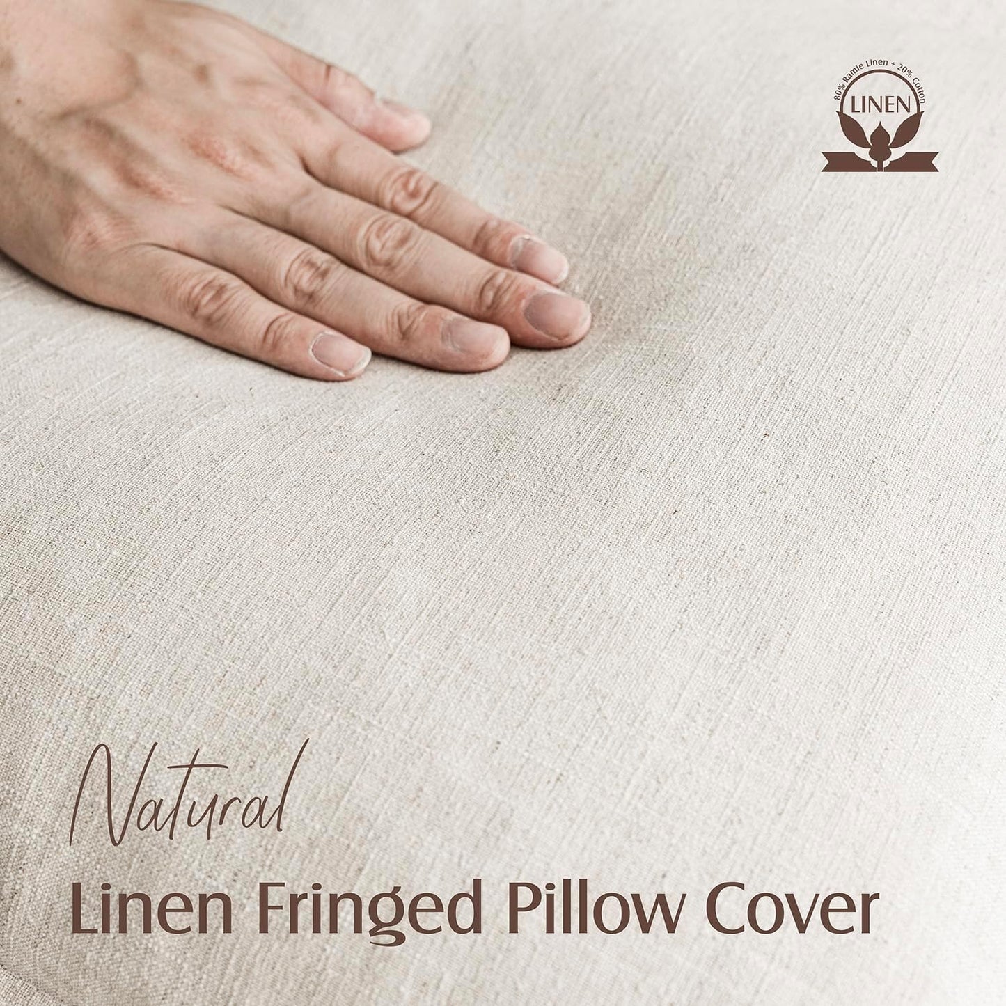 Foindtower Set of 2 Decorative Linen Fringe Throw Pillow Covers Cozy Boho Farmhouse Cushion Cover with Tassels Soft Accent Pillowcase for Couch Sofa Bed Living Room Home Decor, 24×24 Inch, Beige