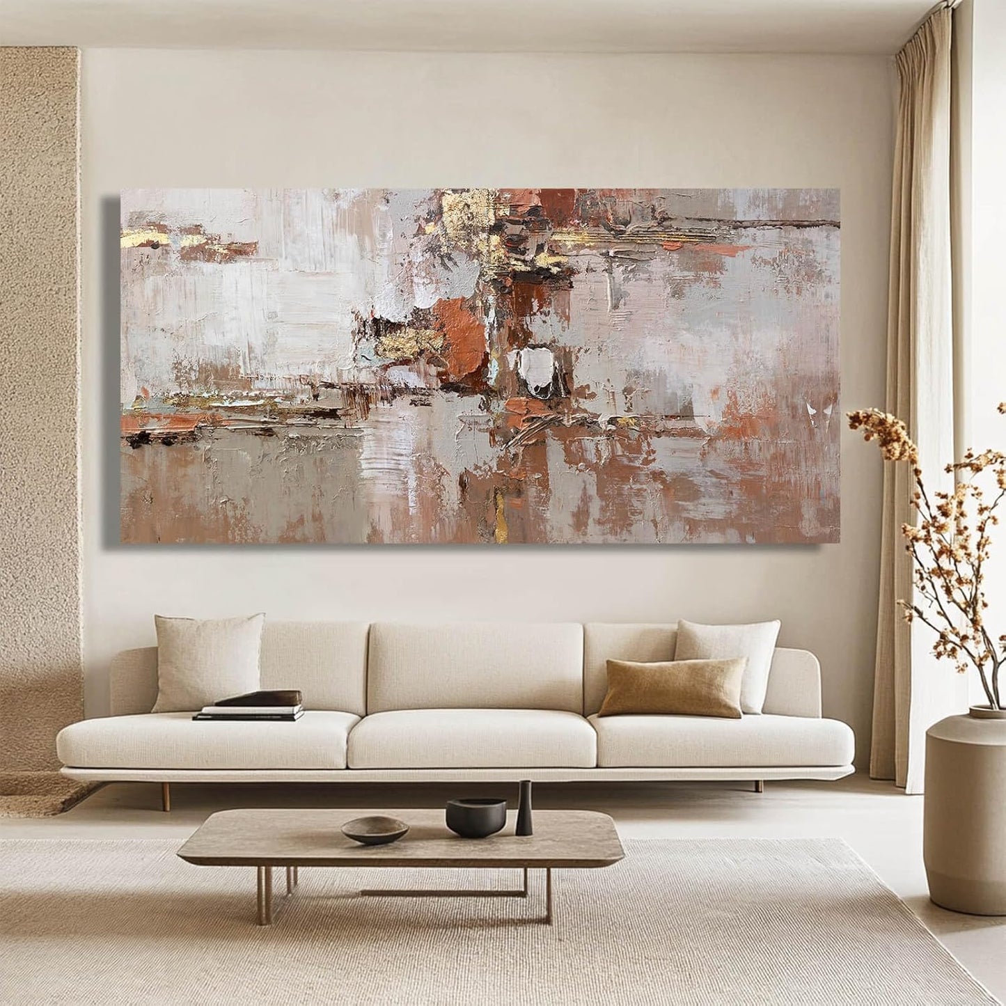 Gold Canvas Wall Art Framed Prints for Wall Decor 29"x58" Abstract Artwork for Living Room Posters for Bedroom Kitchen