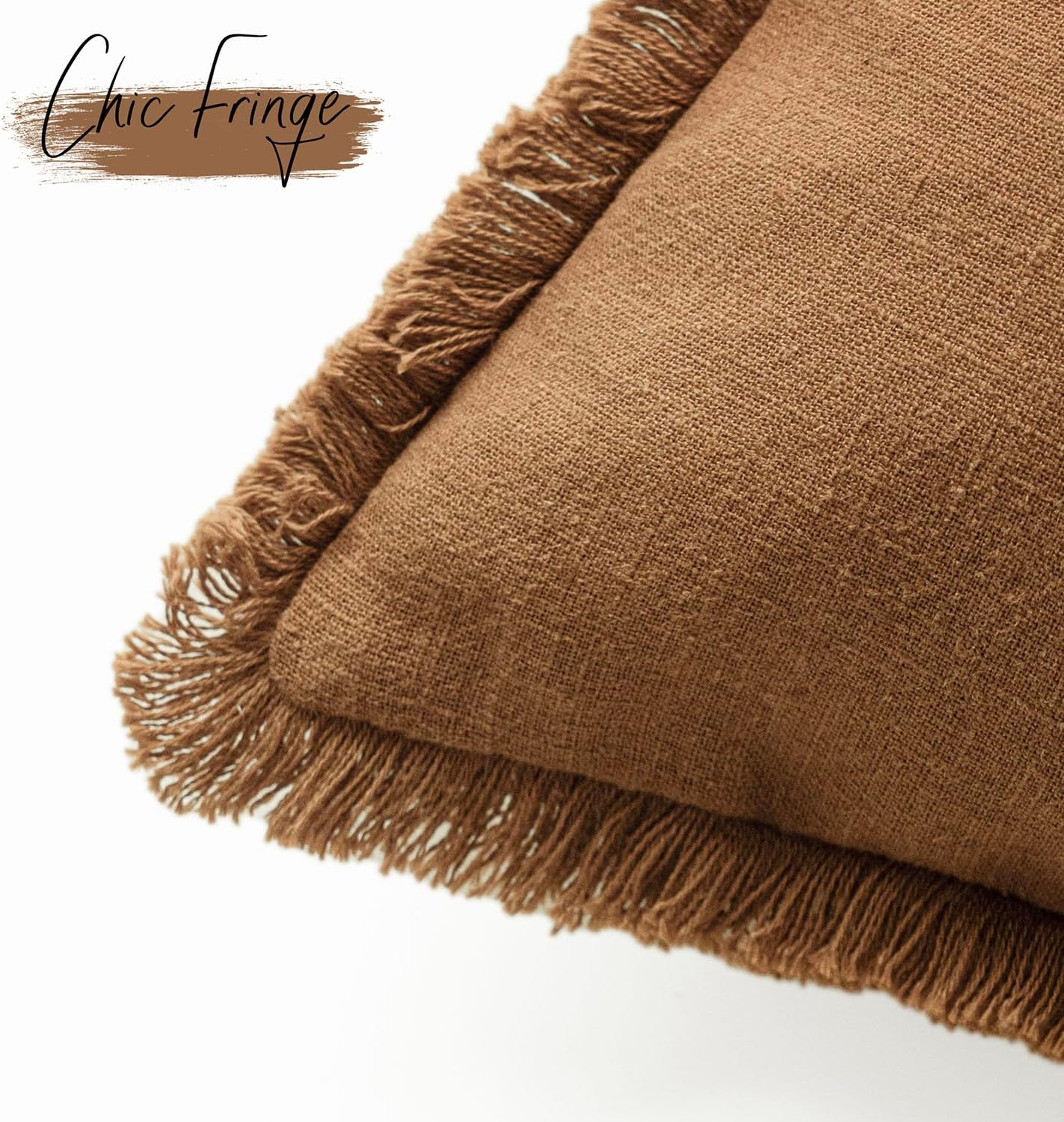 Foindtower Set of 2 Decorative Linen Fringe Lumbar Throw Pillow Covers Farmhouse Cushion Cover with Tassels Soft Accent Pillowcase for Couch Sofa Bed Living Room Home Decor,12×20 Inch,Orange Brown
