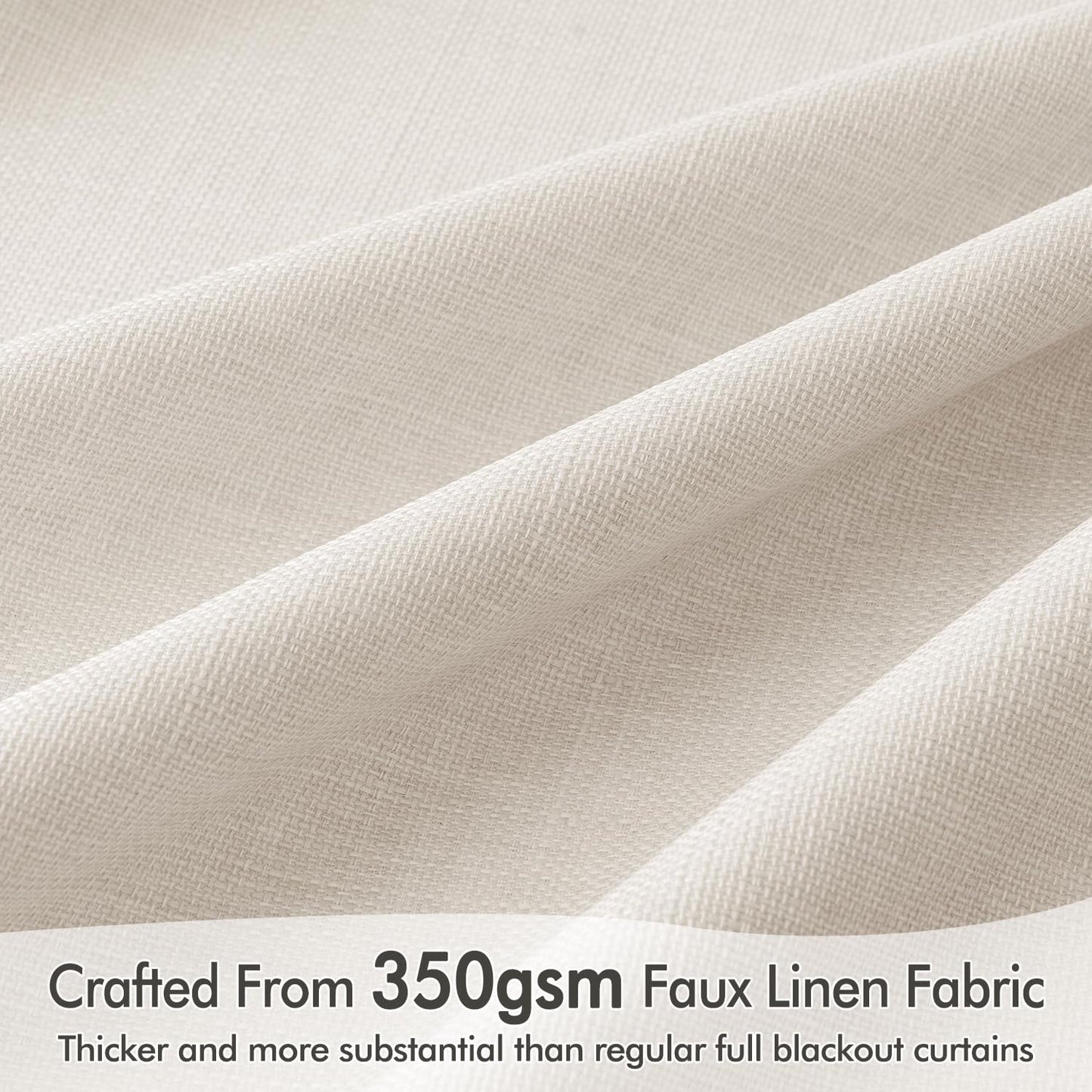 MIULEE 100% Blackout Curtains 120 Inch Long 2 Panels for Bedroom, Thick Luxury Faux Linen Black Out Curtain Room Darkening Back Tab Pleat Window Textured Drapes with Hooks for Living Room, Ivory