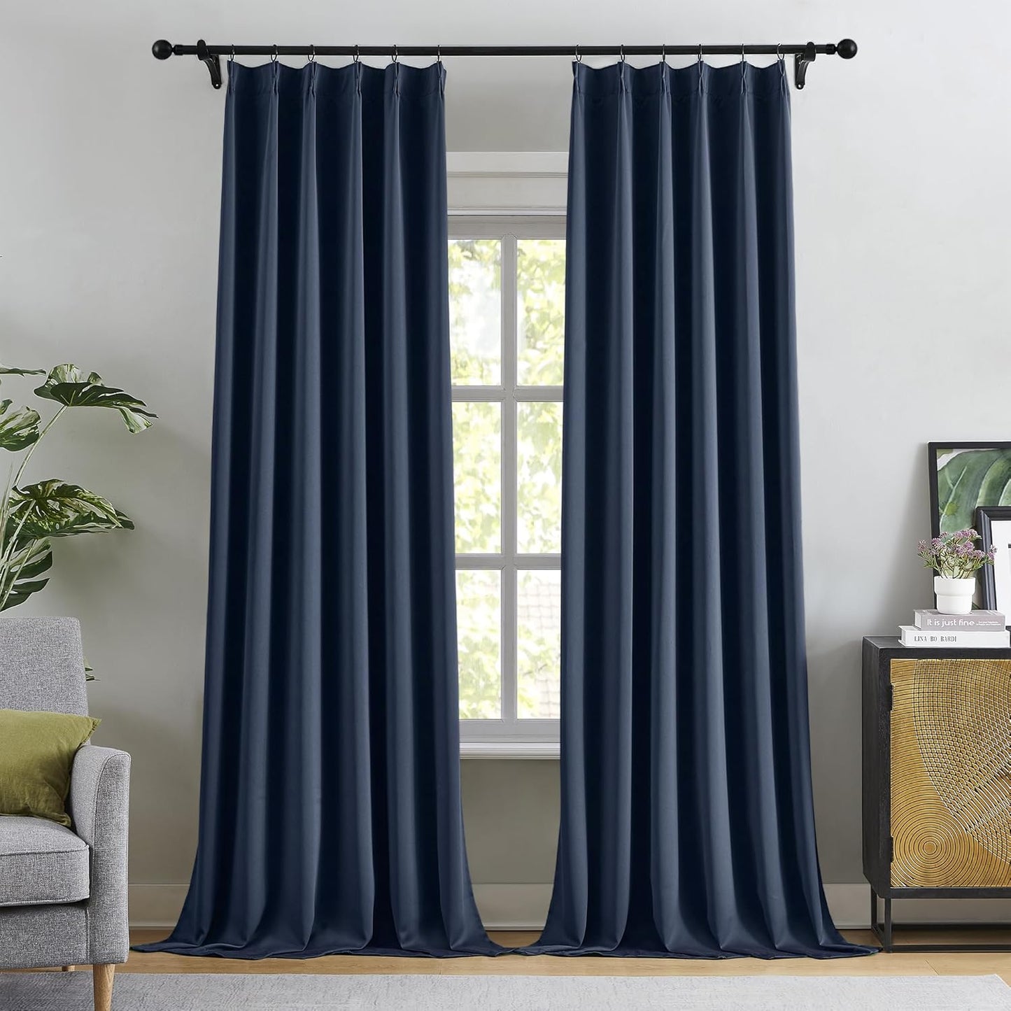 KangBang Navy Blue Room Darkening Curtains 108 Inches Long, Pinch Pleat Light Blocking Elegant Modern Patriotic Nautical Decor for Living Room Boys Bedroom, 40”Wx108”L,2 Panels