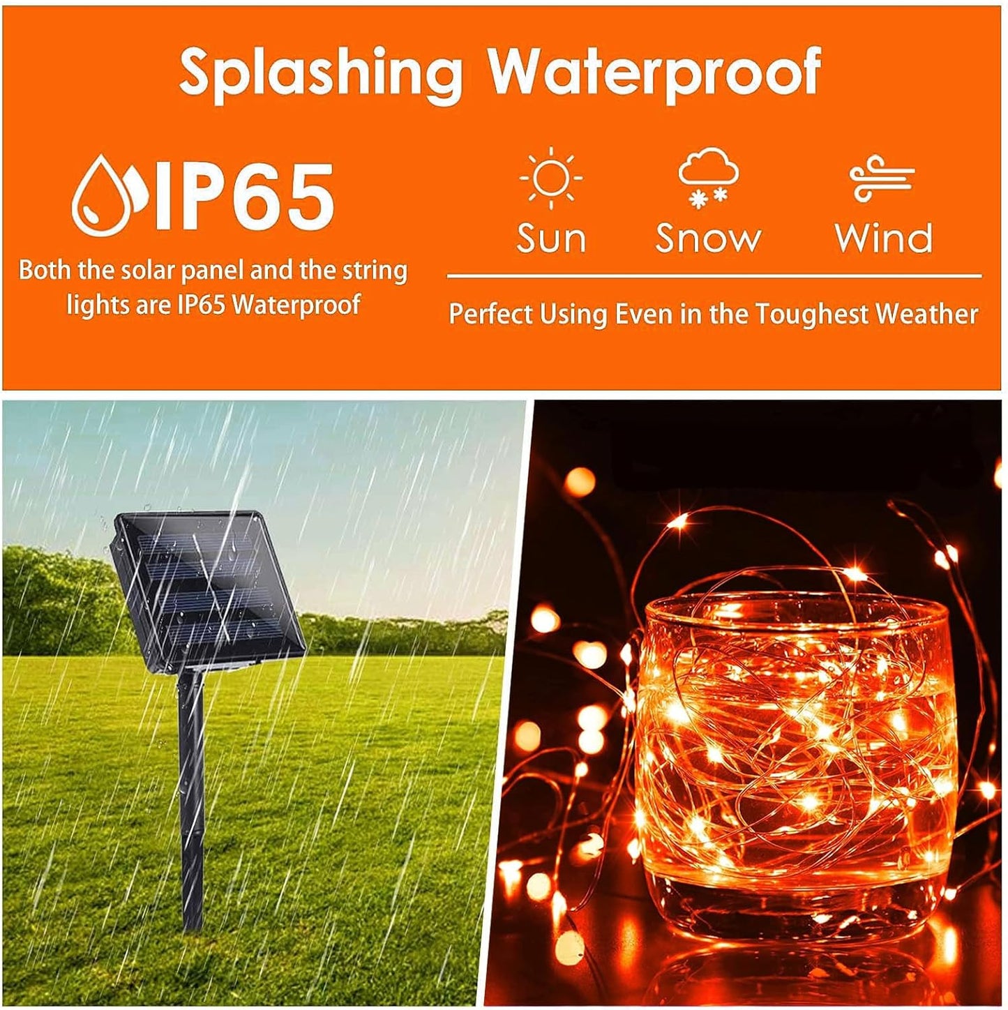 Solar String Lights Outdoor, 2-Pack Total 80FT 200 LED Solar Christmas Twinkle Lights Outside Waterproof Copper Wire 8 Modes Solar Fairy Lights for Garden Tree Party Birthday Christmas Decor(Orange)