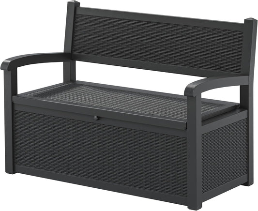 70 Gallon Storage Bench Deck Box for Patio Furniture with Armrest Bench Outdoor Storage