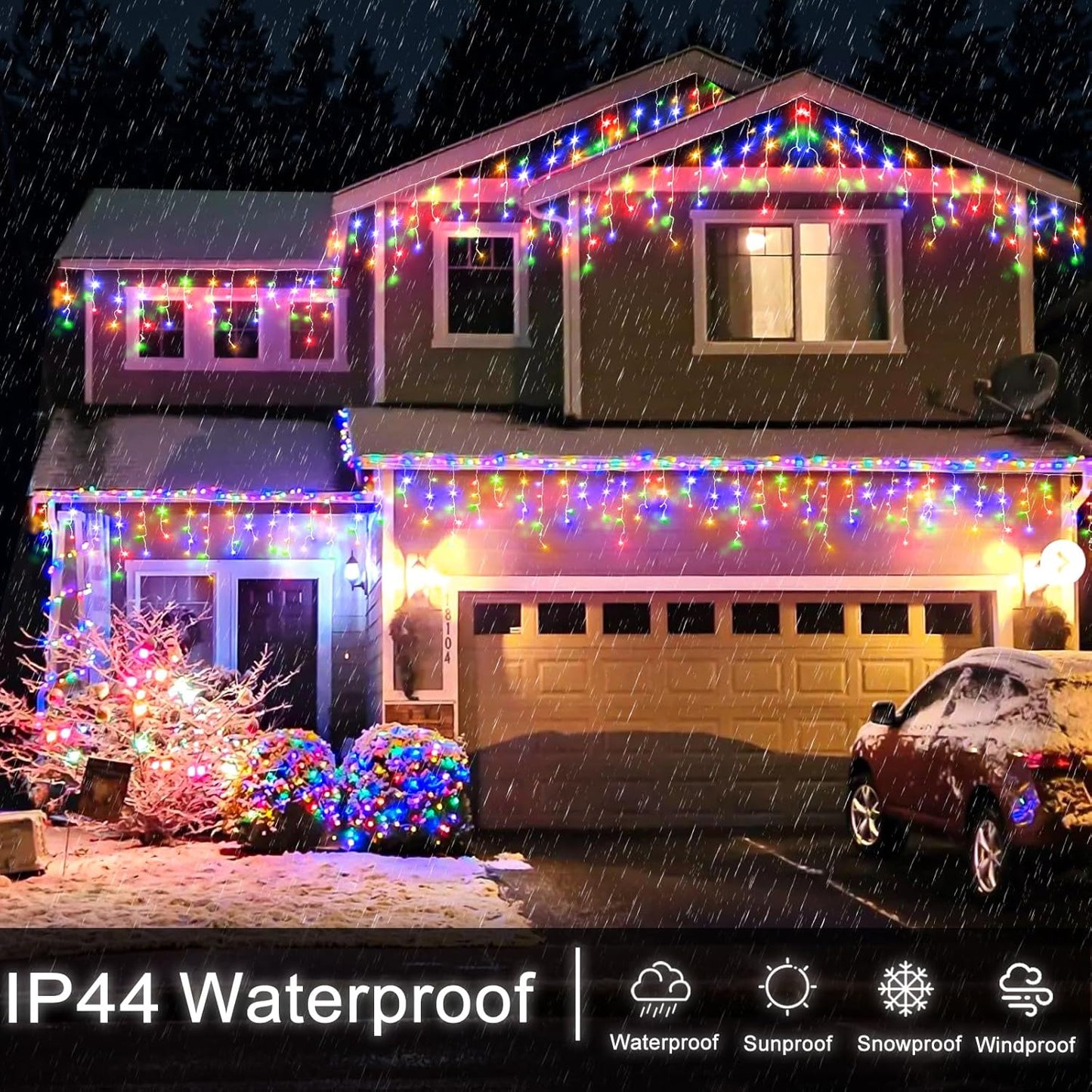 Icicle Christmas Lights Outdoor - 66ft 640 LED Icicle Lights for Outside with 120 Drops, Waterproof Plug in Christmas Light with Timer for Party, Holiday, Wedding, Christmas Decoration, Multicolor