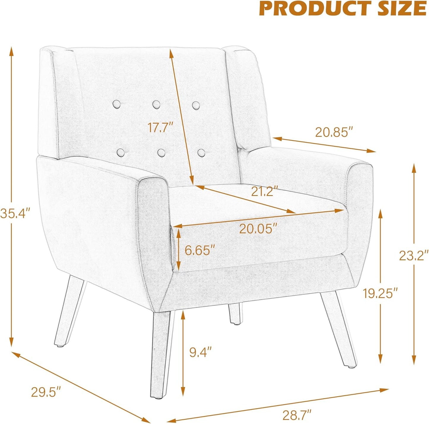 UIXE Faux Leather Accent Chair, Morden Upholstered Armchair for Living Room, Button Tufted Arm Chair Comfy Single Sofa Bedroom Side Reading Seat - Coffee