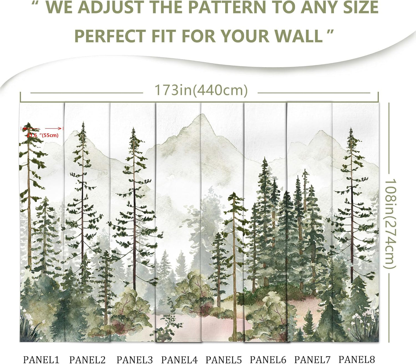 Kids Nursery Wallpaper Green Pine Forest Woodland Wall Mural for Boys Girls Bedroom Living Room(Not Peel and Stick)