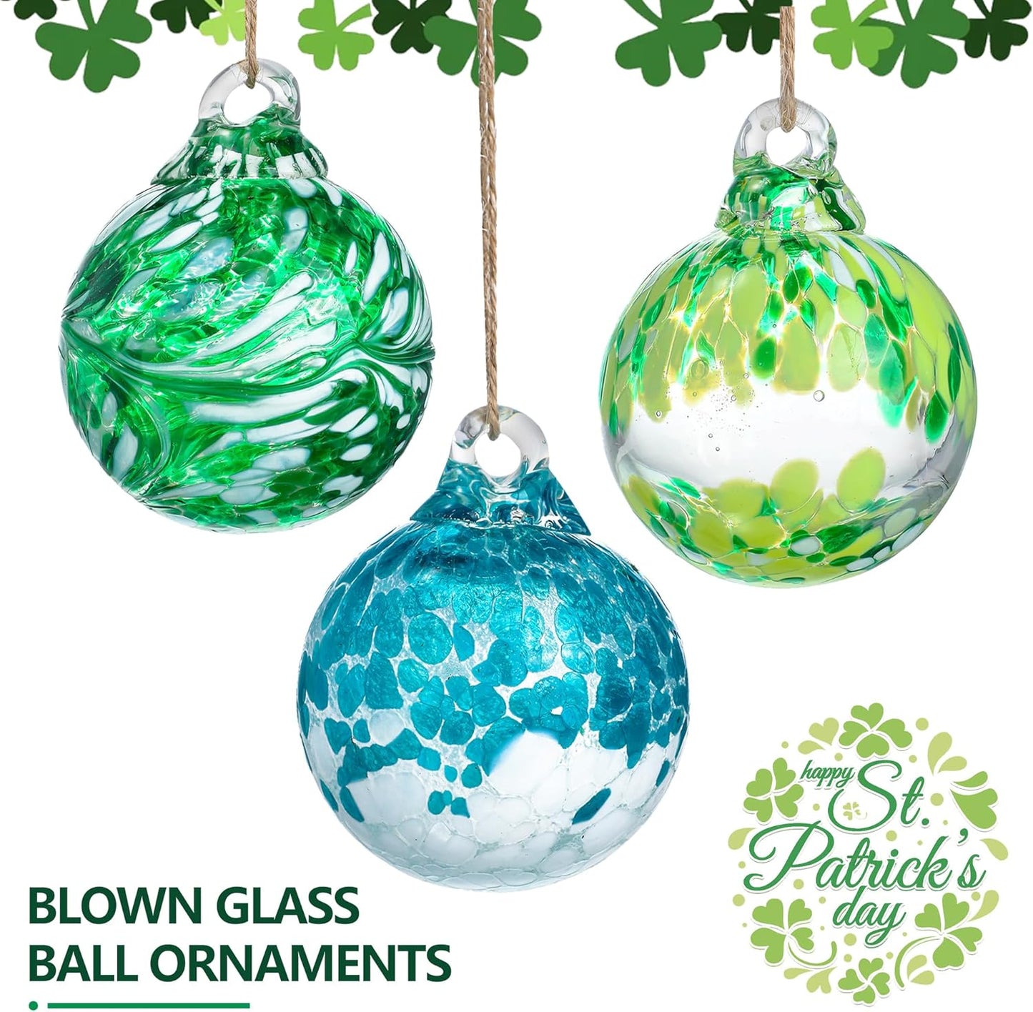 3pcs Hand Blown Glass Gazing Balls Hanging Friendship Ball Decor for Home Garden Patio