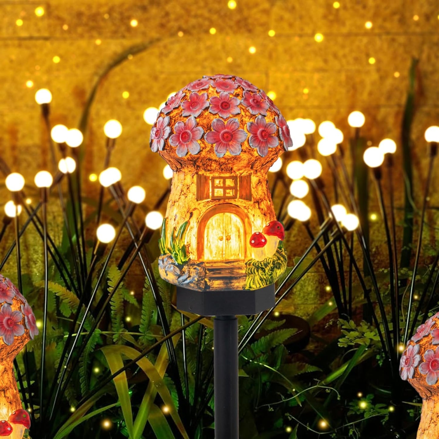 Dazzle Bright Solar Mushroom Lights Fairy Garden Lights for Home Decor Outdoor Decorative Stakes Mushroom House Solar Powered LED Landscape Lighting for Lawn, Walkway, Patio, Yard