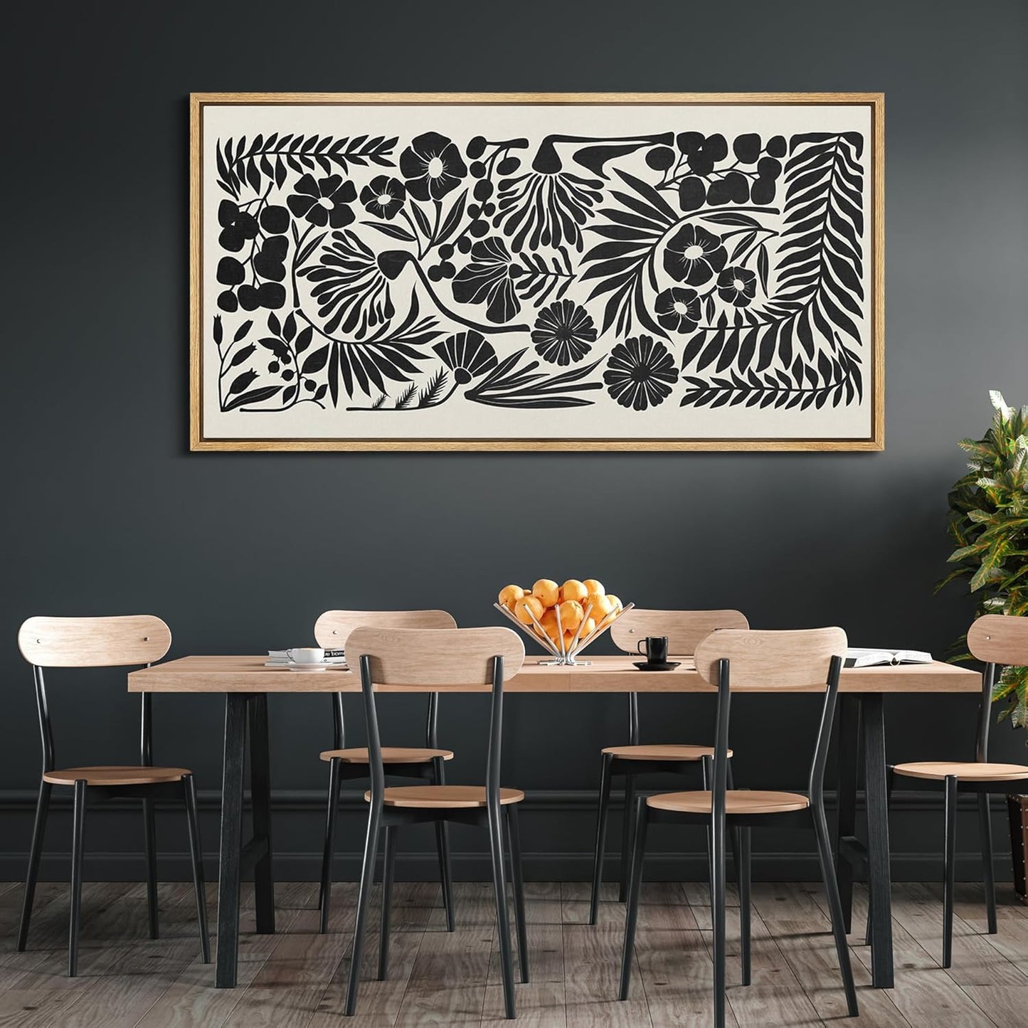 MUDECOR Extra Large Framed Canvas Print Wall Art Monochrome Botanicals Black and White Floral Illustrations Antique Retro Fine Art Illustrations Decorative Colorful for Bedroom - 60"x30"