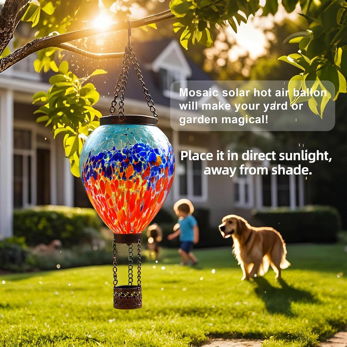 VOREEN Solar Hot Air Balloon Light – Handblown Colored Glass Outdoor Hanging Lantern for Garden, Patio, Balcony Decor – Waterproof, Fade-Resistant LED Light, Gift for Mom Wife Friend, Nature Lovers