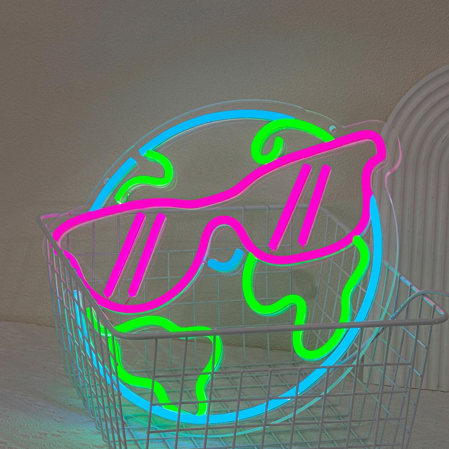 Earth Neon Sign Sunglasses Neon Light for Wall Decor Planet Neon Light Colorful LED Neon sign USB Powered LED Light Up Sign for Bedroom Kids Room Classroom Decoration