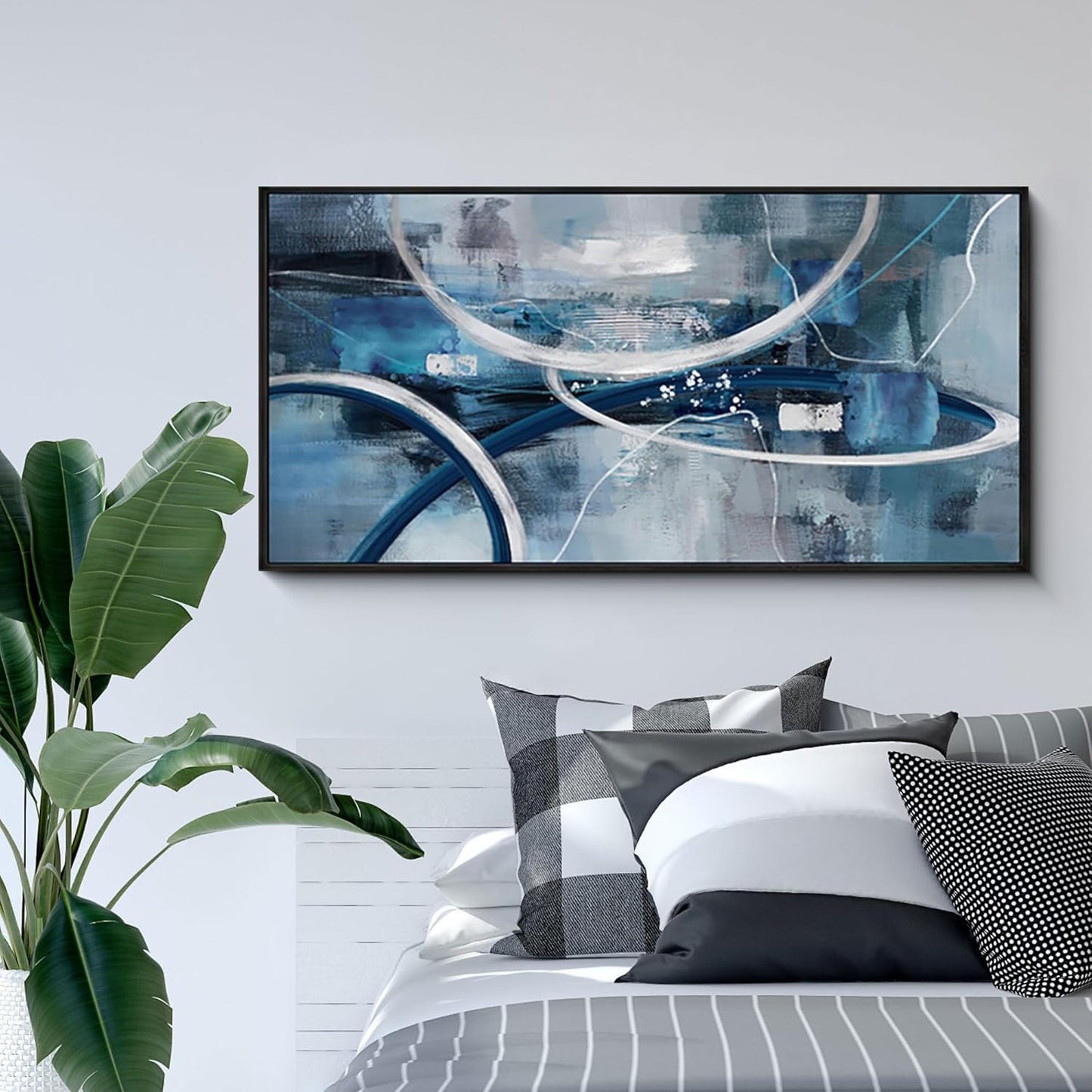 XLSJERST Abstract Canvas Wall Decor - Modern Living Room Wall Art Elegant Combination of Tones Black and White Gray Background Blue Gradient Picture Size 20x40