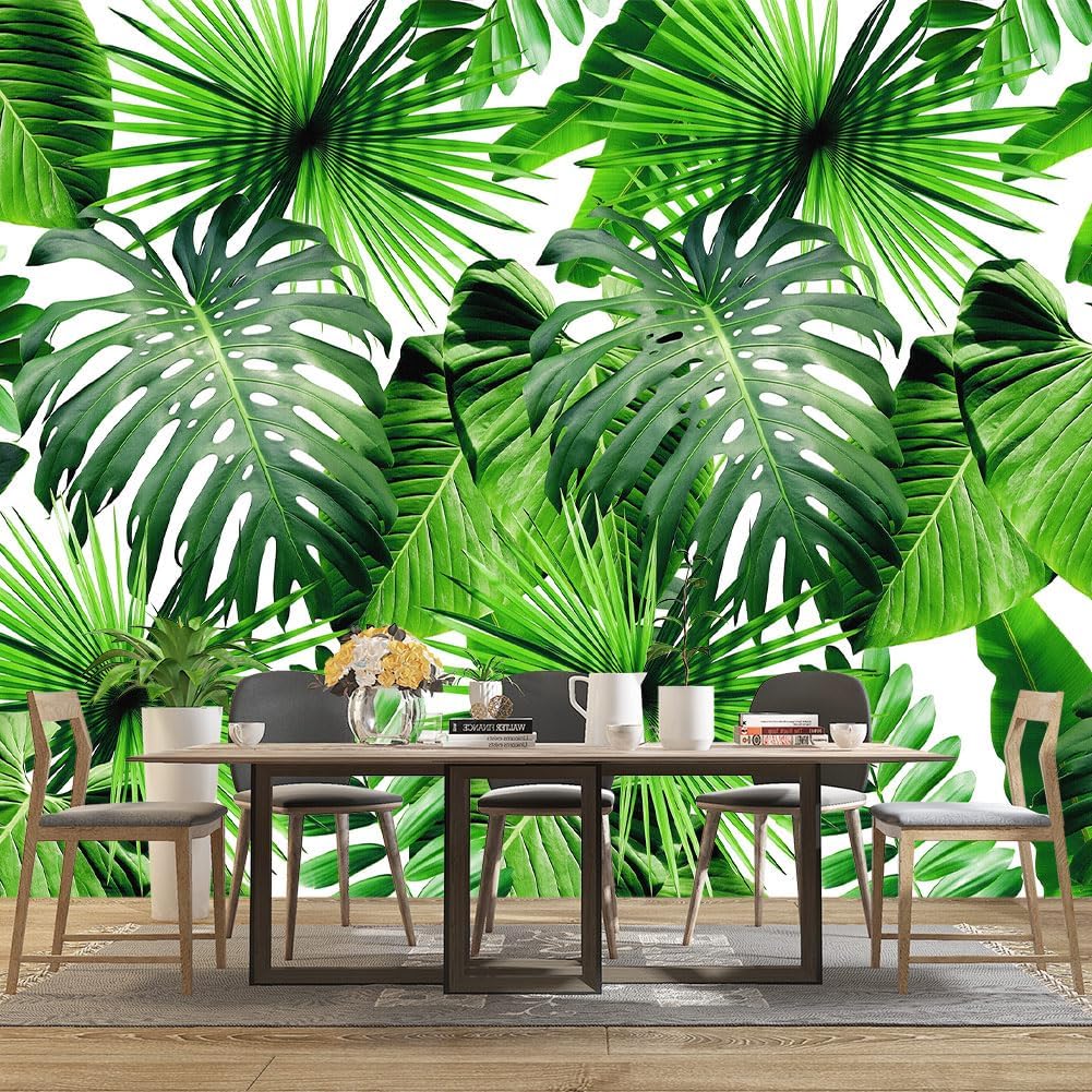 Tropical Green Botanical Leaf Wallpaper Bedroom Plant Mural Room Decor Living Room tv Background Large Wall Mural - 137"x96" (Not Peel and Stick)