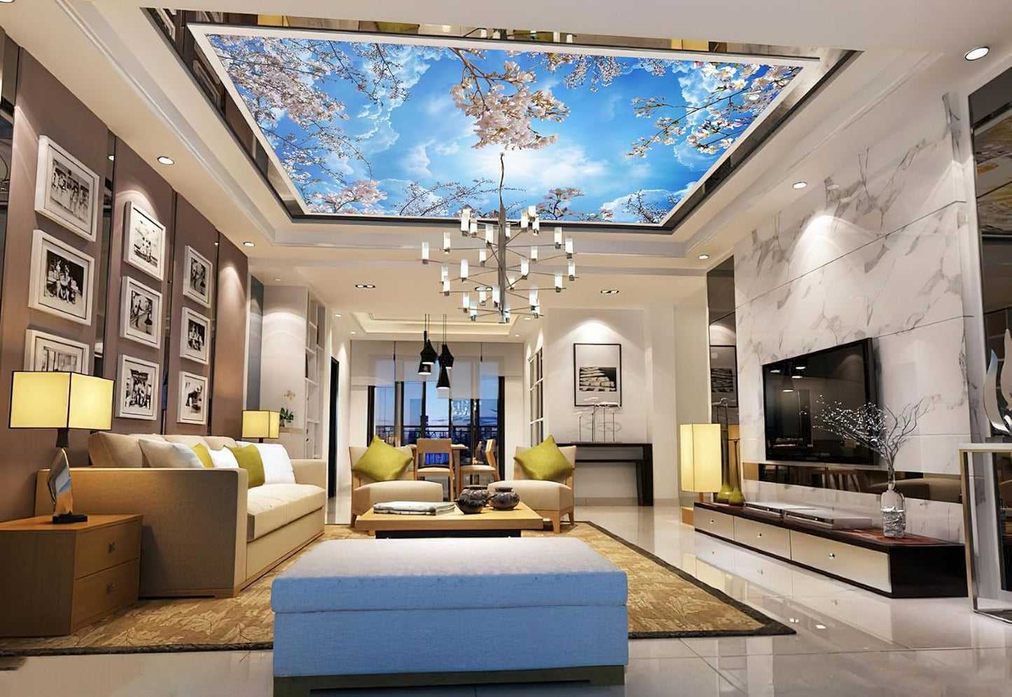 Sky Cherry Blossom Ceiling 3D Wall Mural Wallpaper 178" x 117"