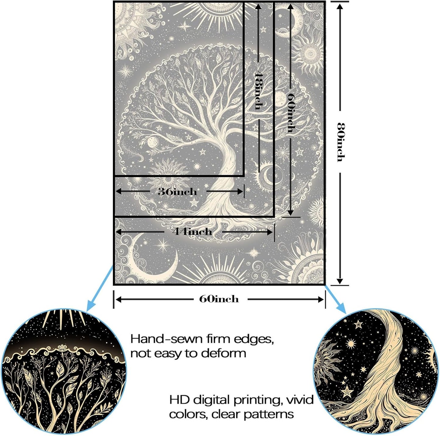 Lunerfex Tree of Life Tapestry Starry Sky Wall Tapestry, Vintage Tapestries for Bedroom Ceiling Tapestries Wall Hanging for Bedroom Living Room Decor Tree-3 44"x60"