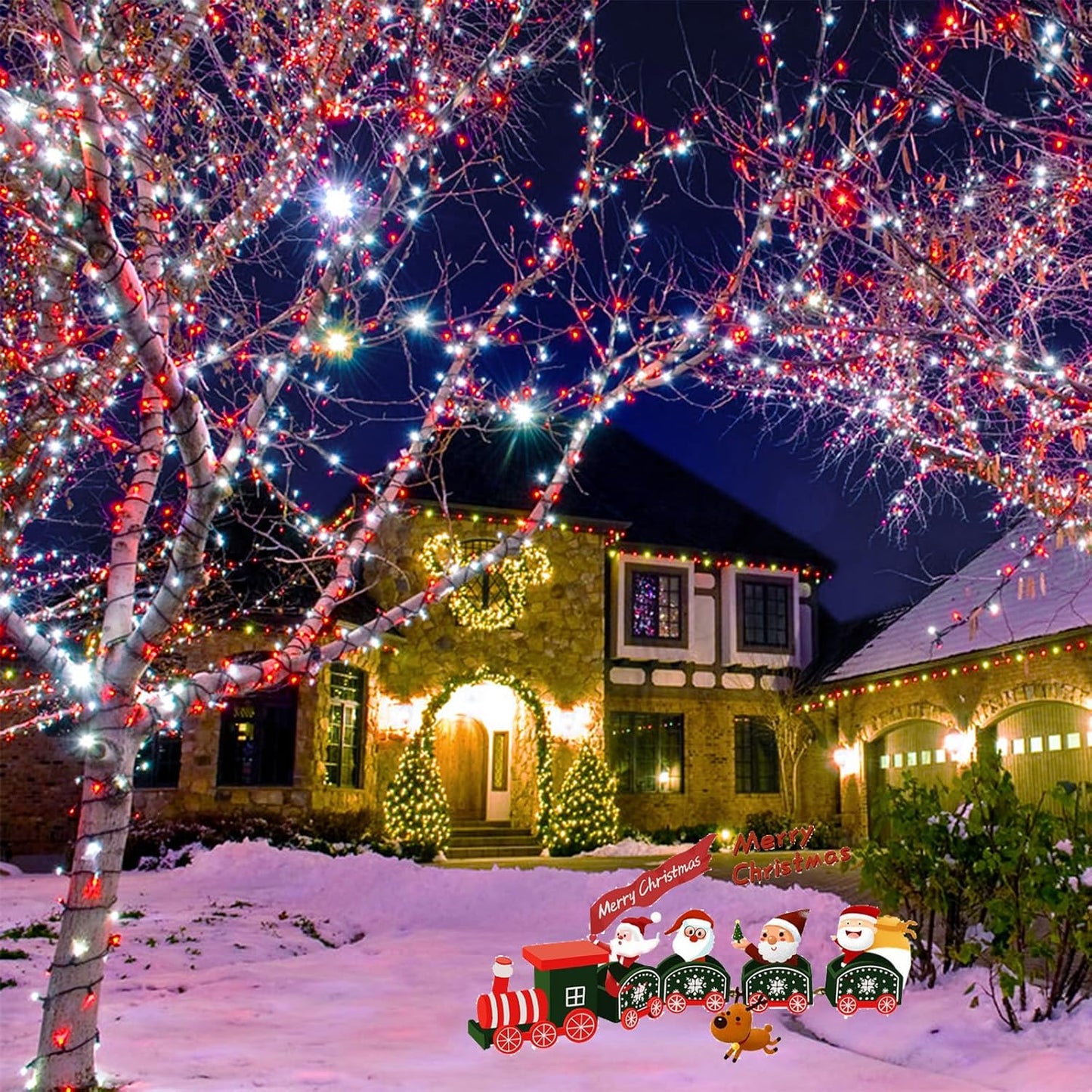 75.8 FT 200 LED Red and White Christmas Lights Outdoor Indoor, Timer & Memory Function & 8 Modes, Extendable Green Wire, Waterproof Fairy Twinkle Lights for Xmas Tree Holiday Party Garden Yard Decor