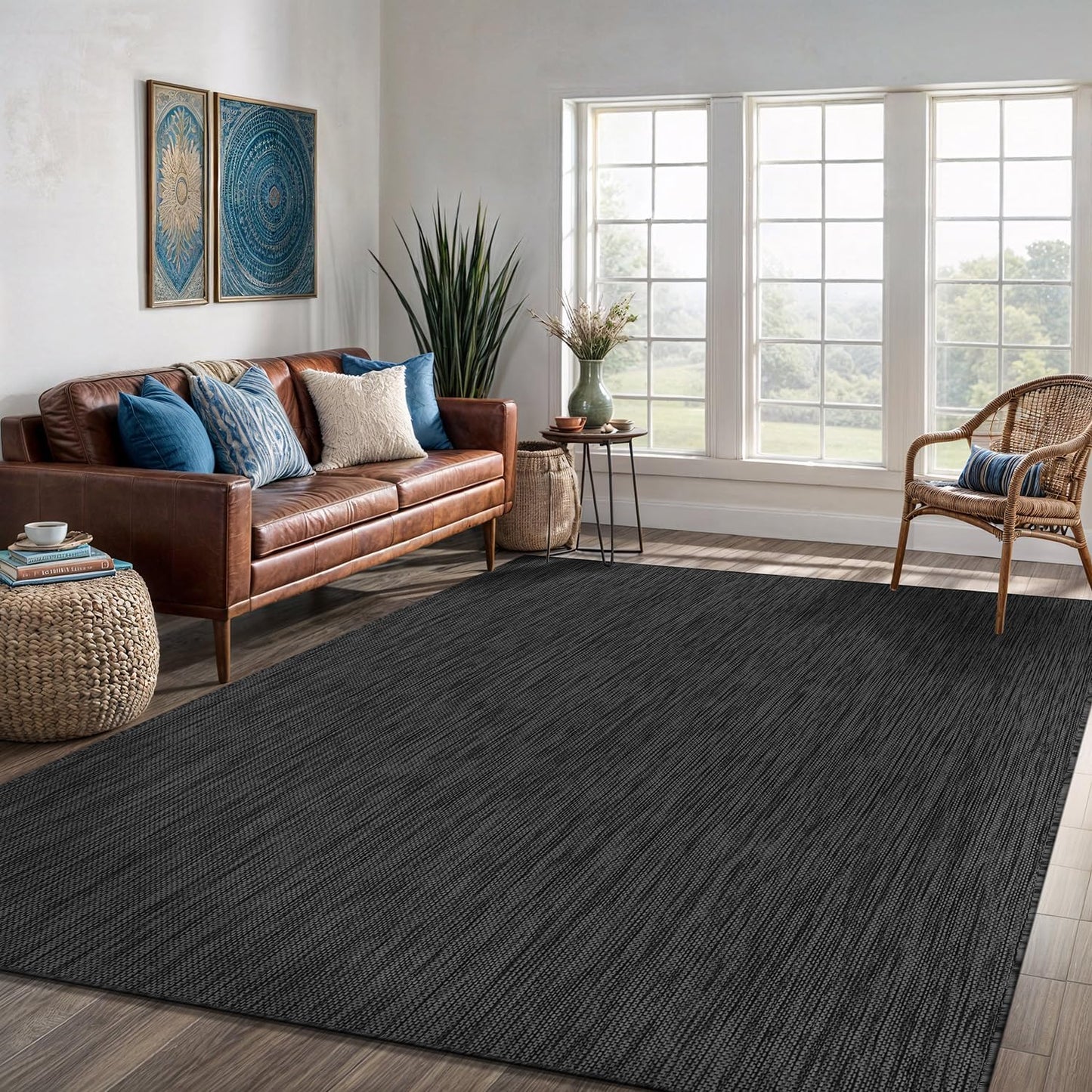 Washable Indoor Outdoor Rug 8x10 Weather Resistant Area Rugs Modern Solid for Porch Deck Balcony Backyard Patio Outside Carpet (8 X 10 Dark Grey)