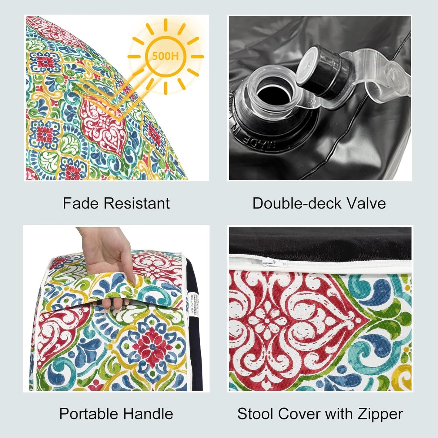 LVTXIII Indoor/Outdoor Inflatable Ottoman, D31 x H14 Inch Large Round Ottoman, All Weather Foot Rest Stool, Portable Footrest for Patio, Garden, Camping and Home - Damask Red