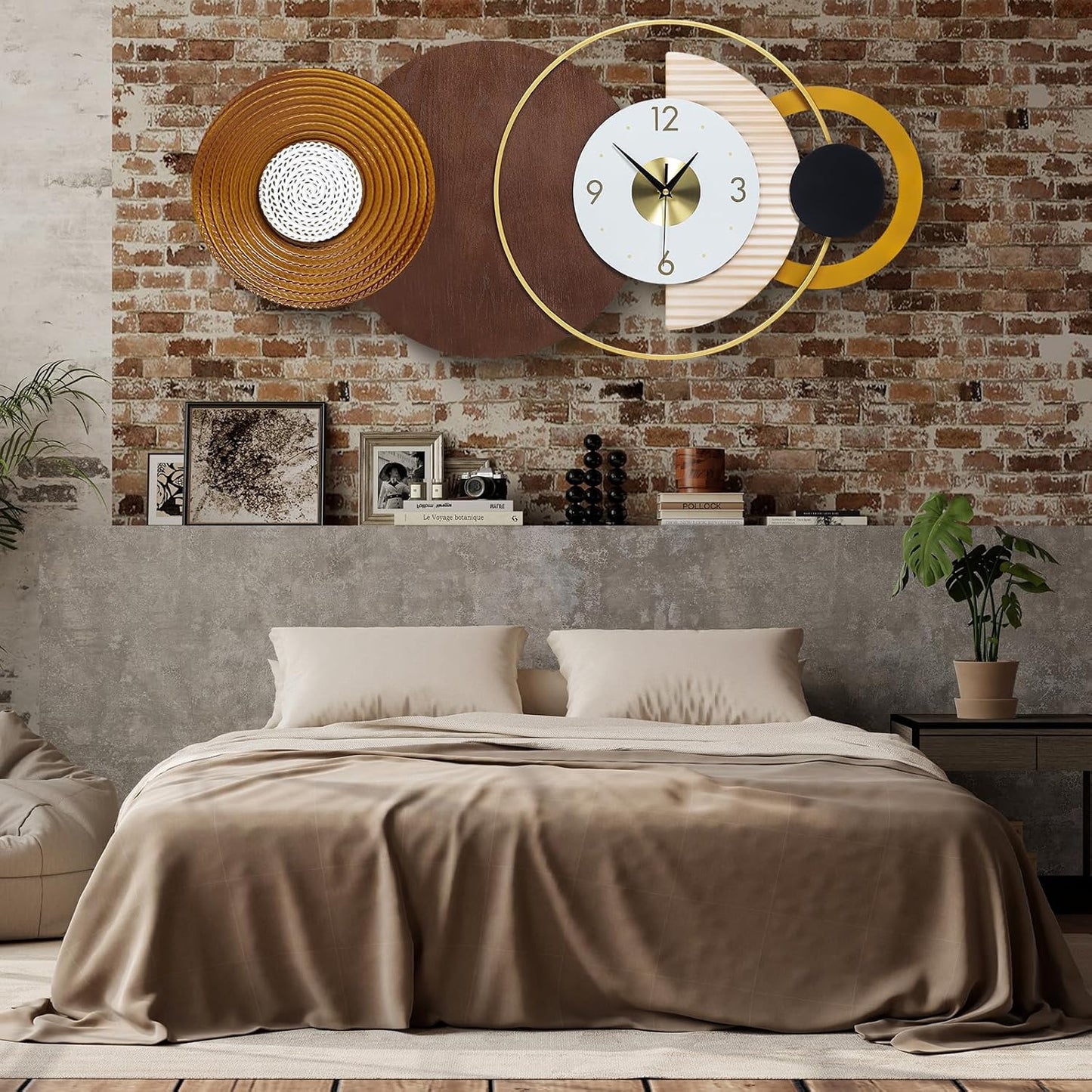 Modern Big Wall Clock Decorative Battery Operated Wall Clocks Large Mid Century Clock for Living Room,Silent Metal Wall Clock Circle Geometric Clocks for Home,Living Room,Bedroom