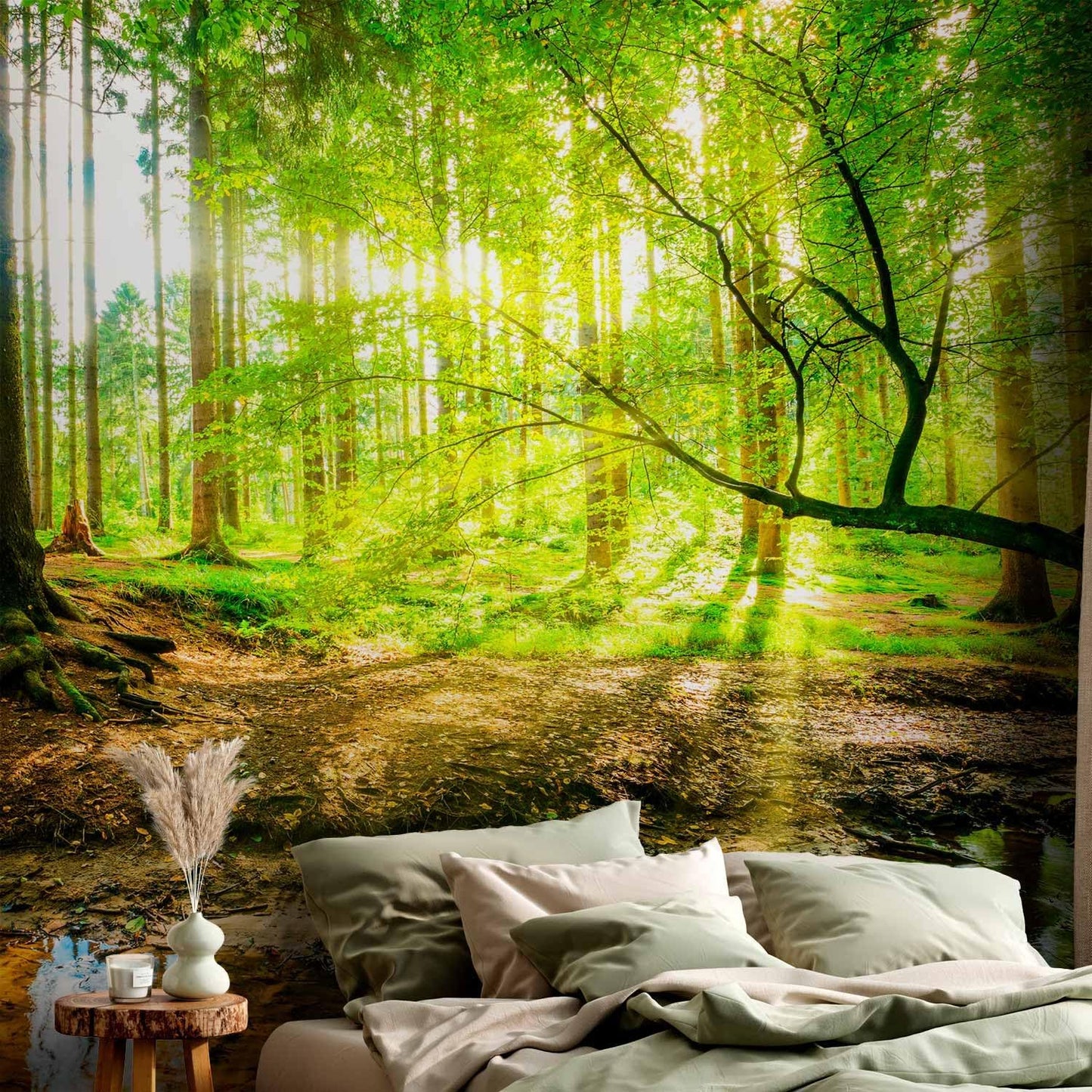 artgeist Wall Mural Forest Landscape 216x98 in - XXL Non-Woven Corner Wallpaper Fleece Angle Wall Decor Photo Print Picture Image Design Modern Green Sun Nature Tree c-B-10040-a-a